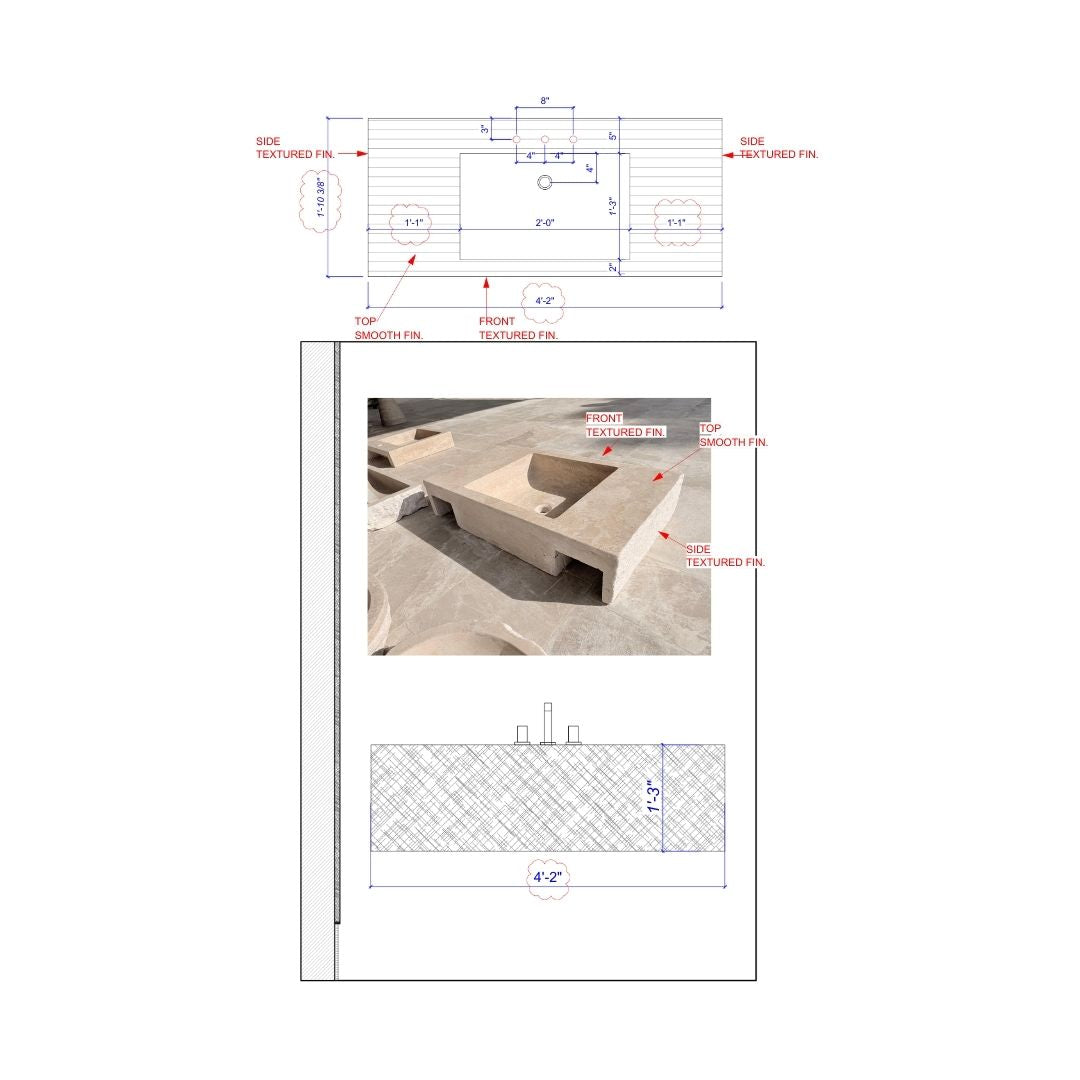 50" Custom Travertine Wallmounted Sink