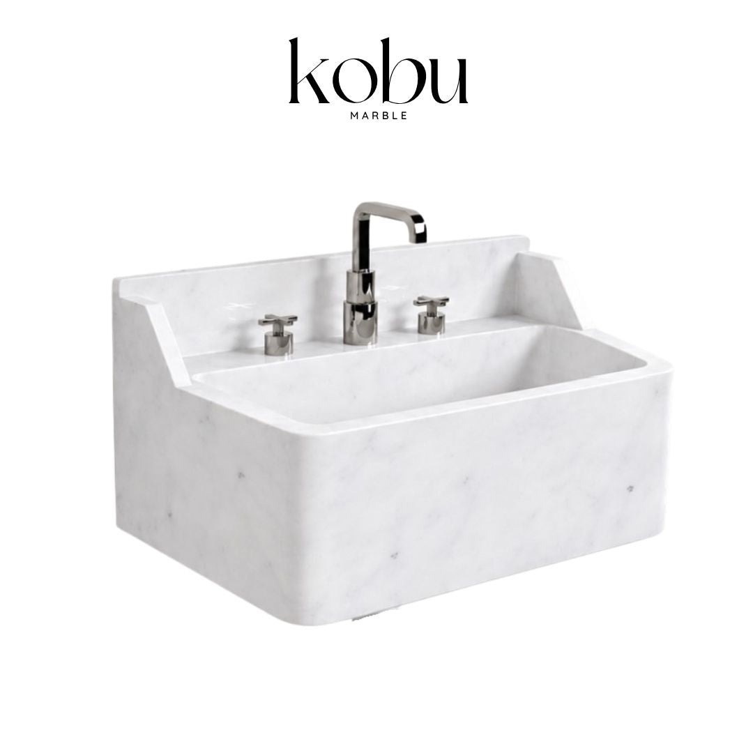 24” Custom White Marble Wall Mounted Sink