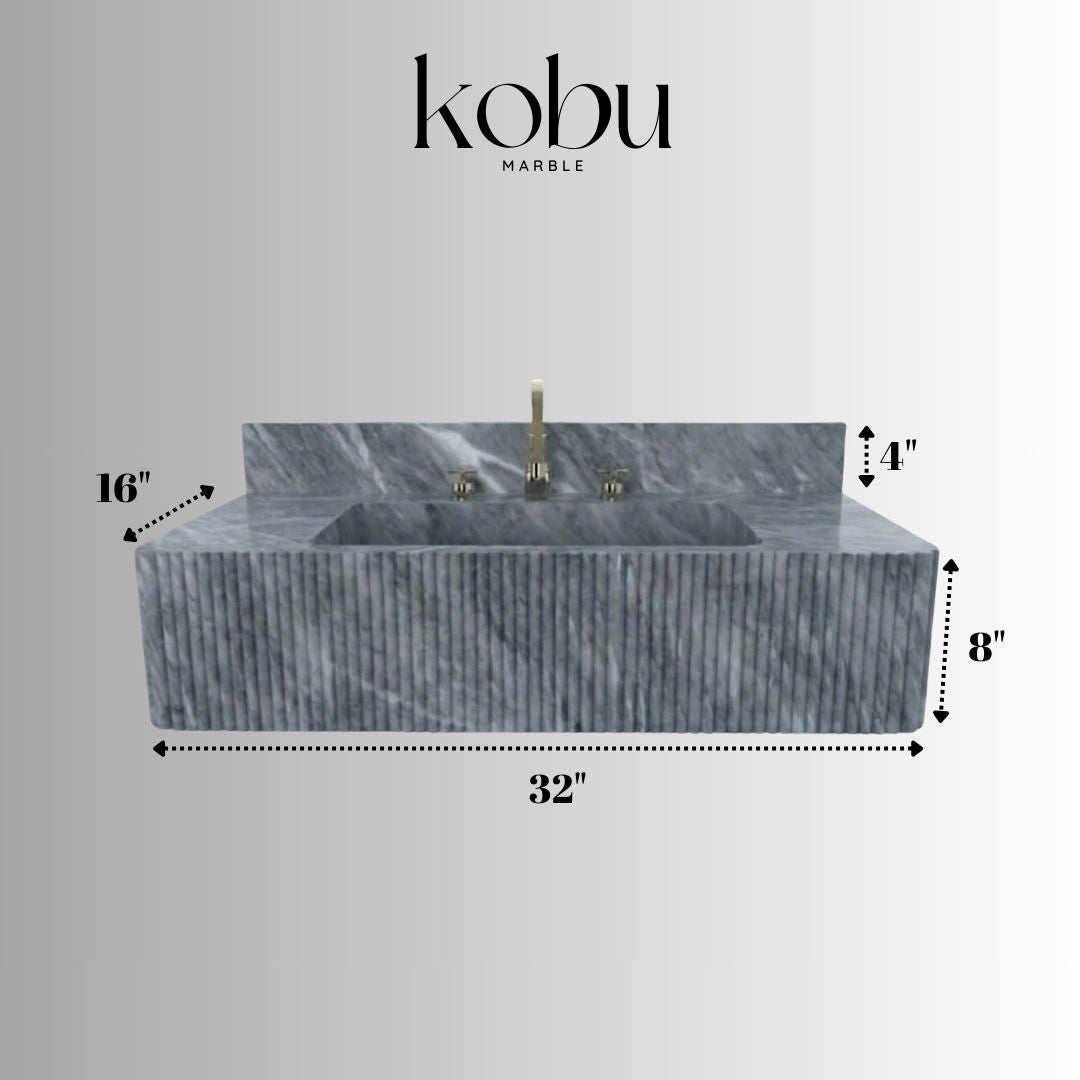 fluted grey marble sink apron detail handmade