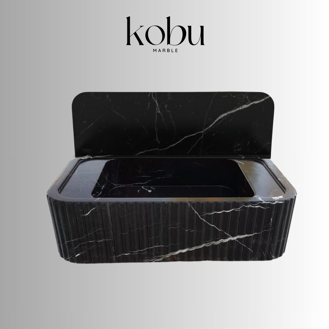 Custom Nero Marquina Marble Fluted Sink 32"