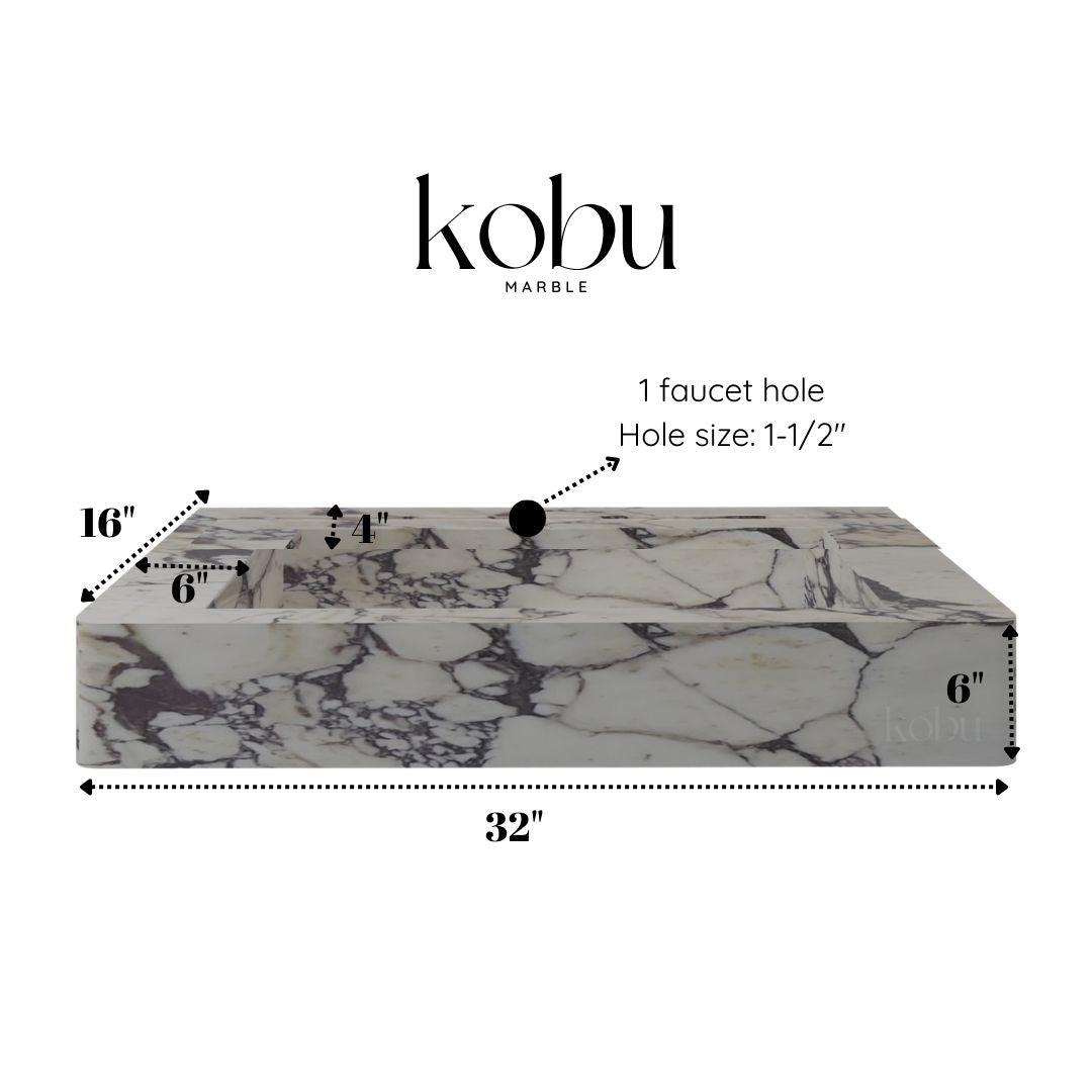 32" Custom Rectangular Calacatta Viola Marble Sink
