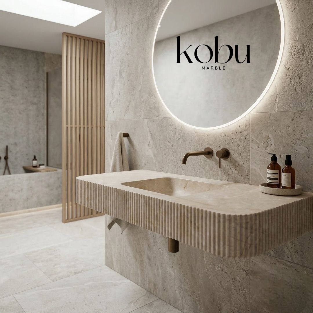 36 inch beige marble wall mounted bathroom sink