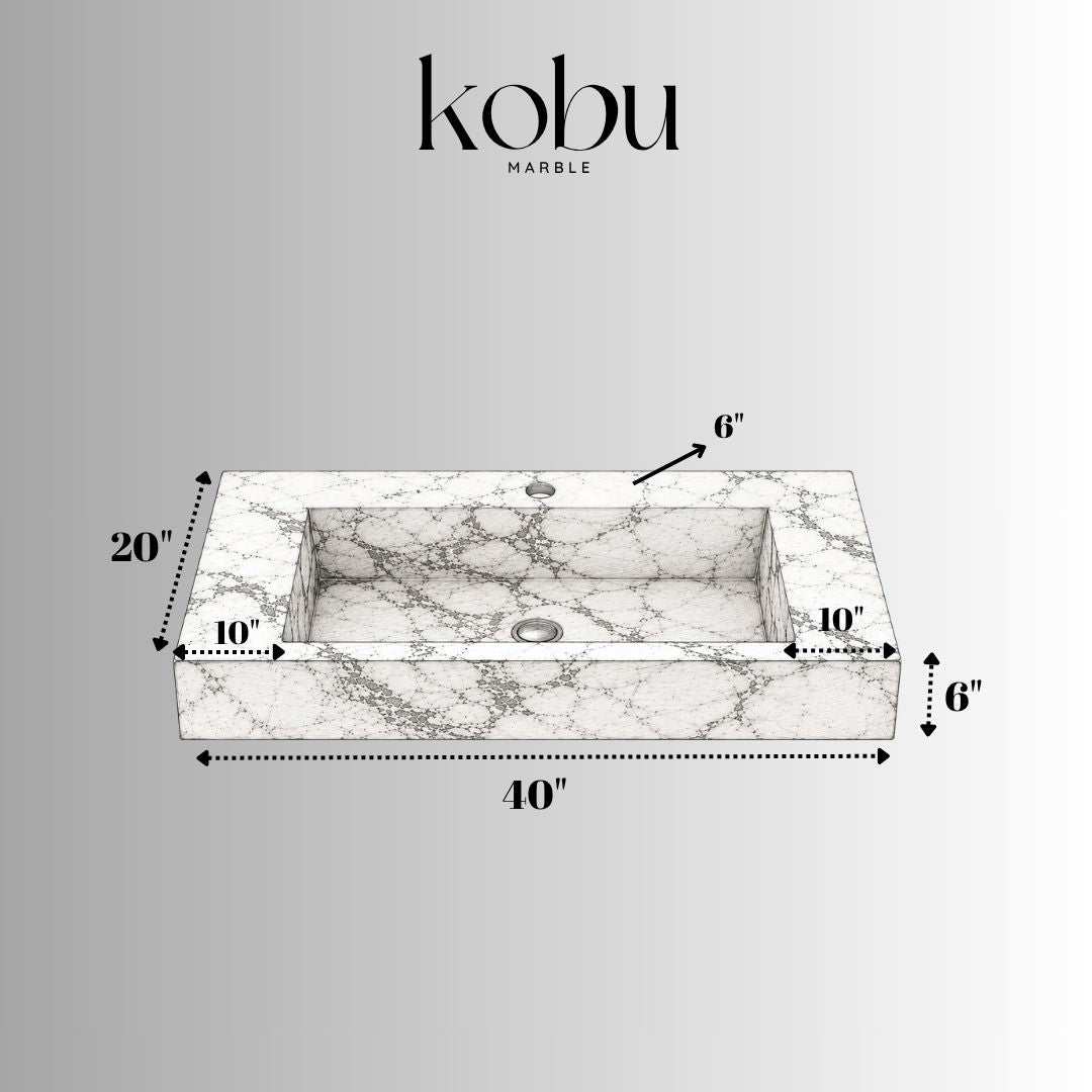 Custom 40" Calacatta Viola Marble Sink with Deck-Mounted Faucet
