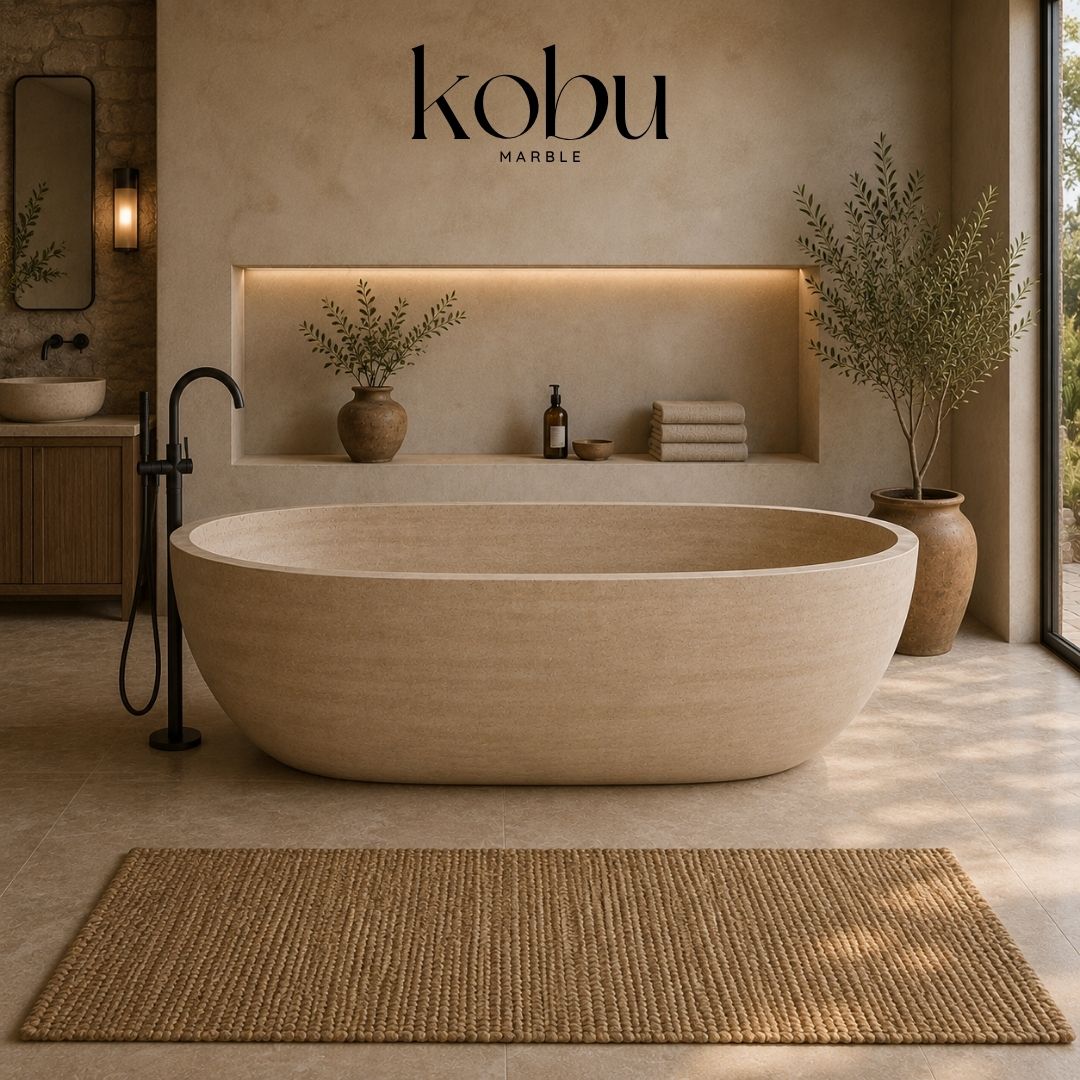 67 inch freestanding travertine bathtub hand carved from natural stone