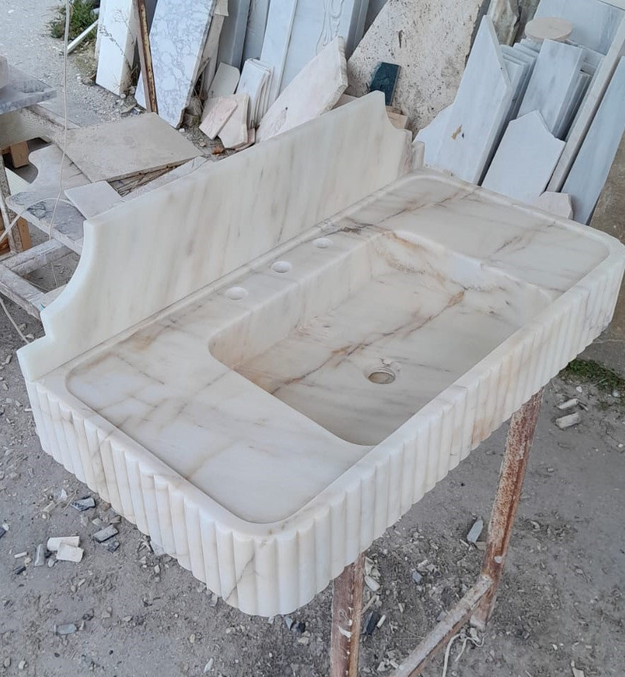 30" Afyon Sugar Fluted Marble Sink