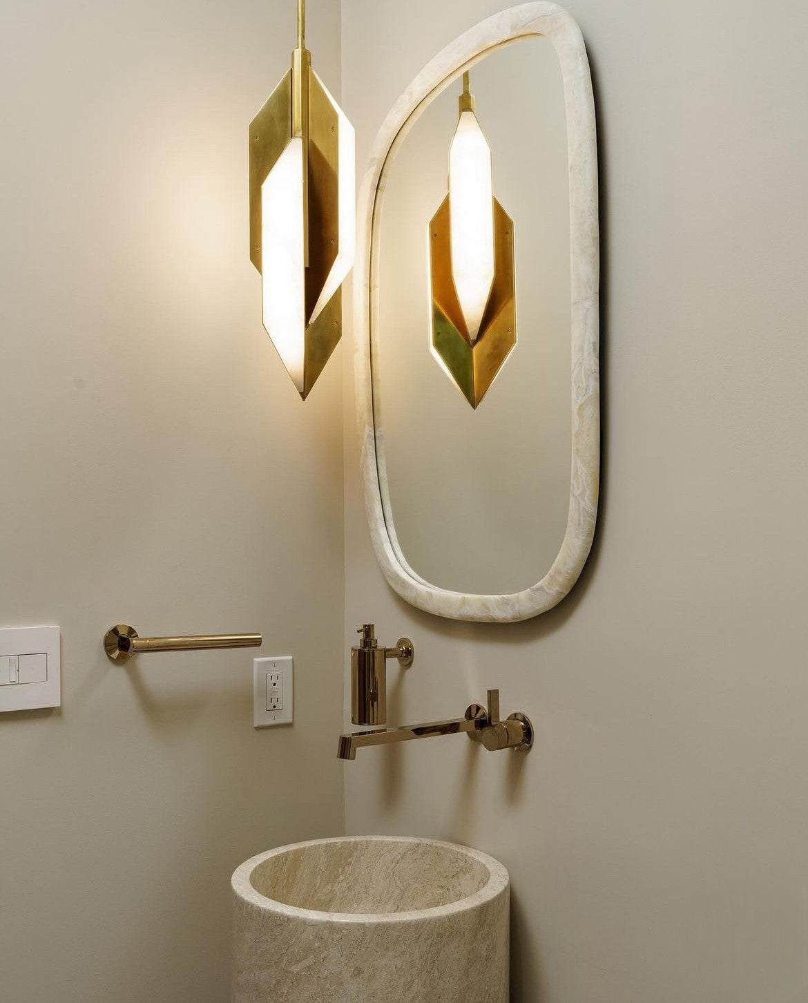 Beige Marble Pedestal Sink