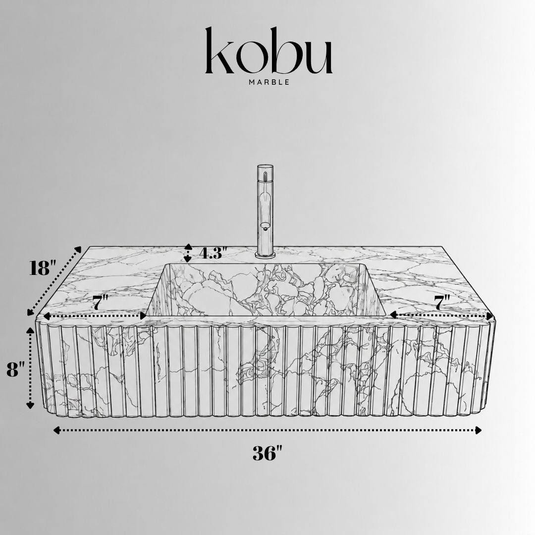 Custom 36" Calacatta Viola Marble Sink with Deck-Mounted Faucet