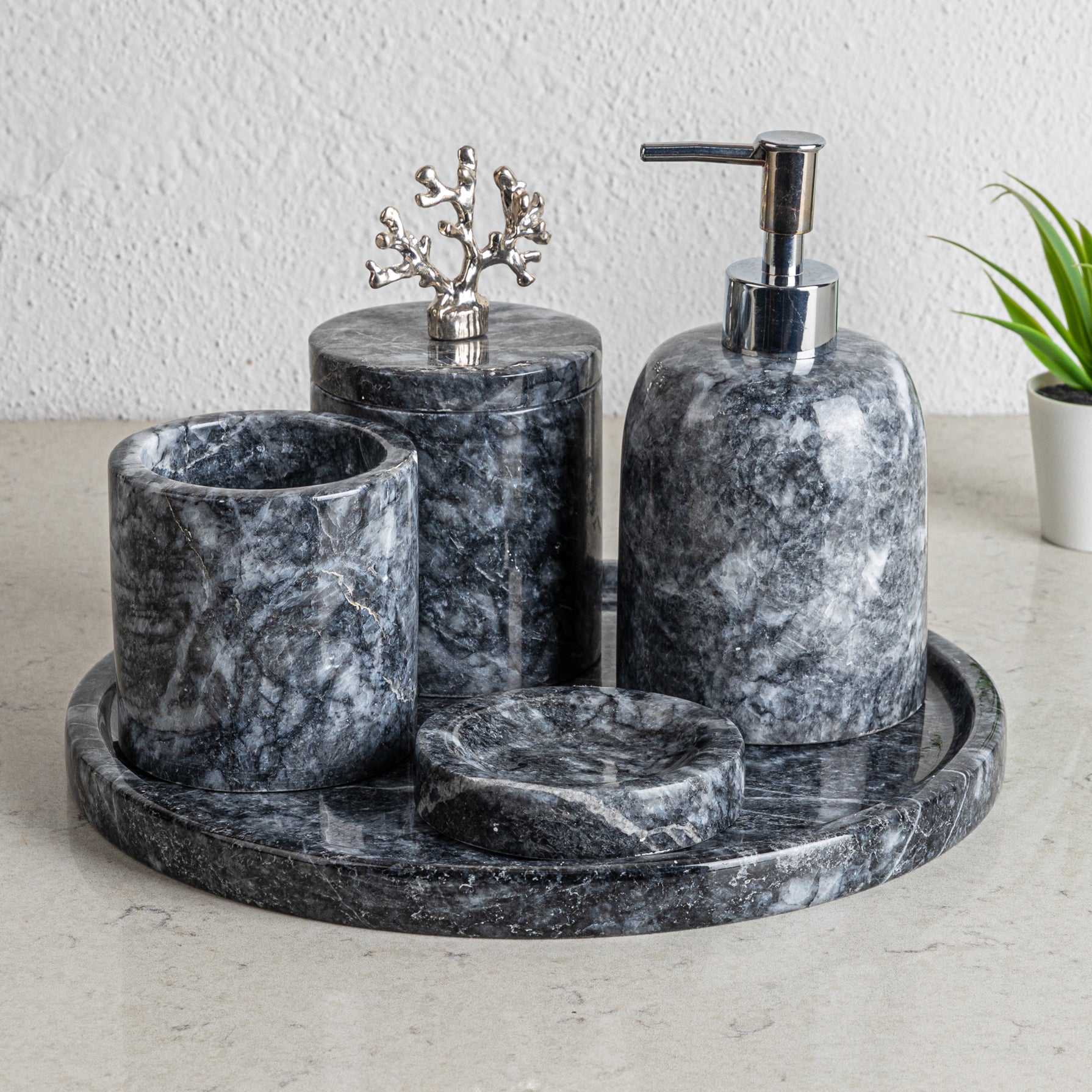 Grey Marble Bathroom Accessories Set/ 5 Pieces