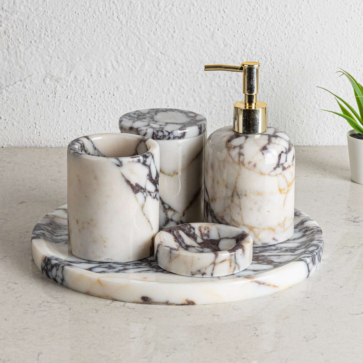Elegant Calacatta Viola Marble Bathroom Set - 5 Pieces