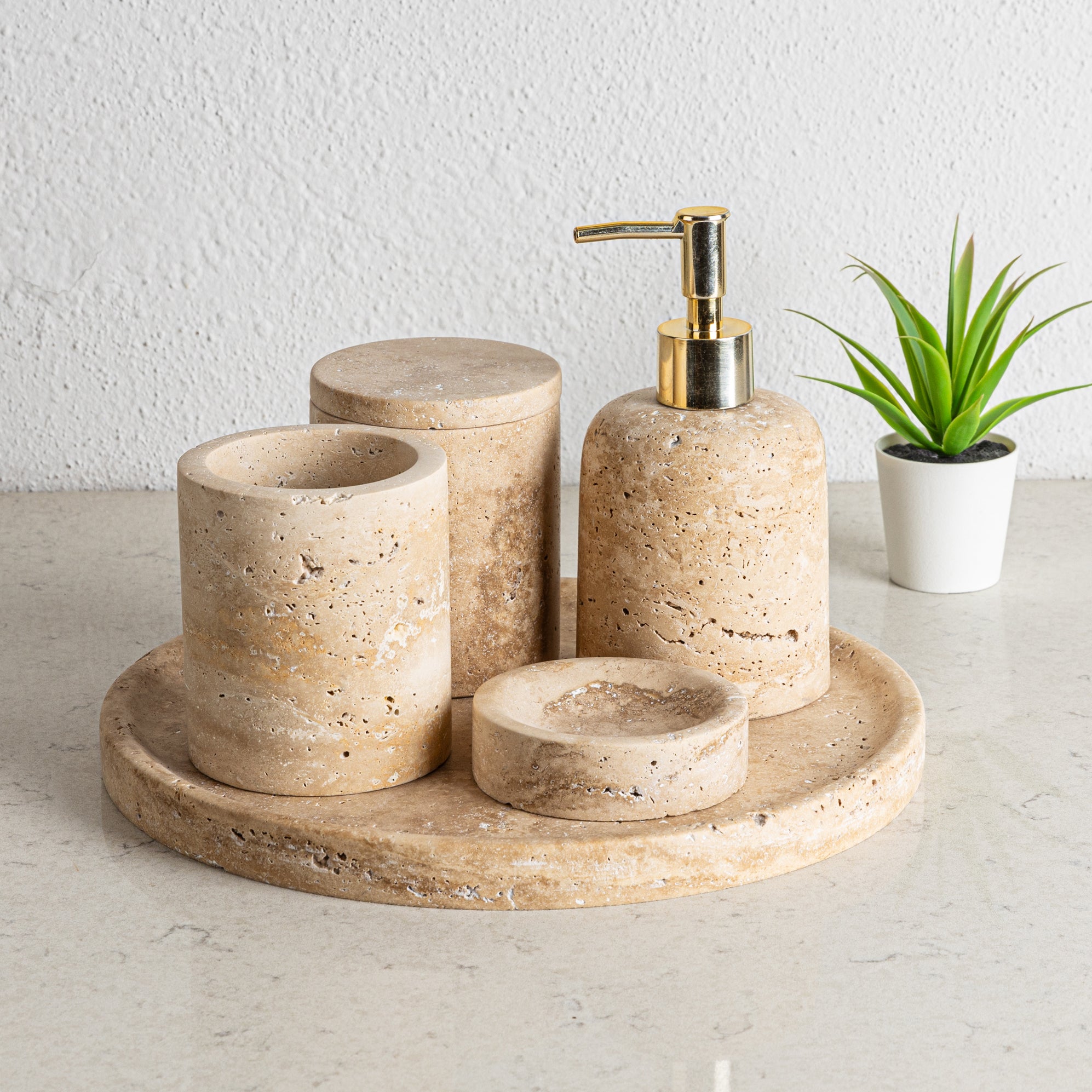 Travertine Bathroom Accessories Set / 5 Pieces