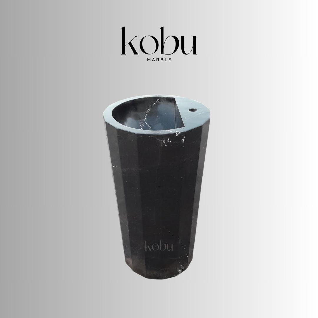 Nero Marquina Marble Pedestal Sink - Allia Model | Luxury Black Marble Sink