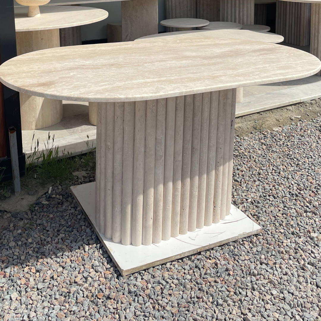 60" Fluted Leg Travertine Dining Table
