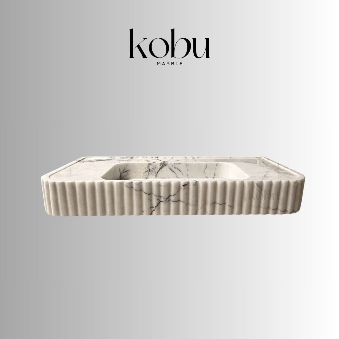 luxury lilac marble fluted bathroom vanity sink