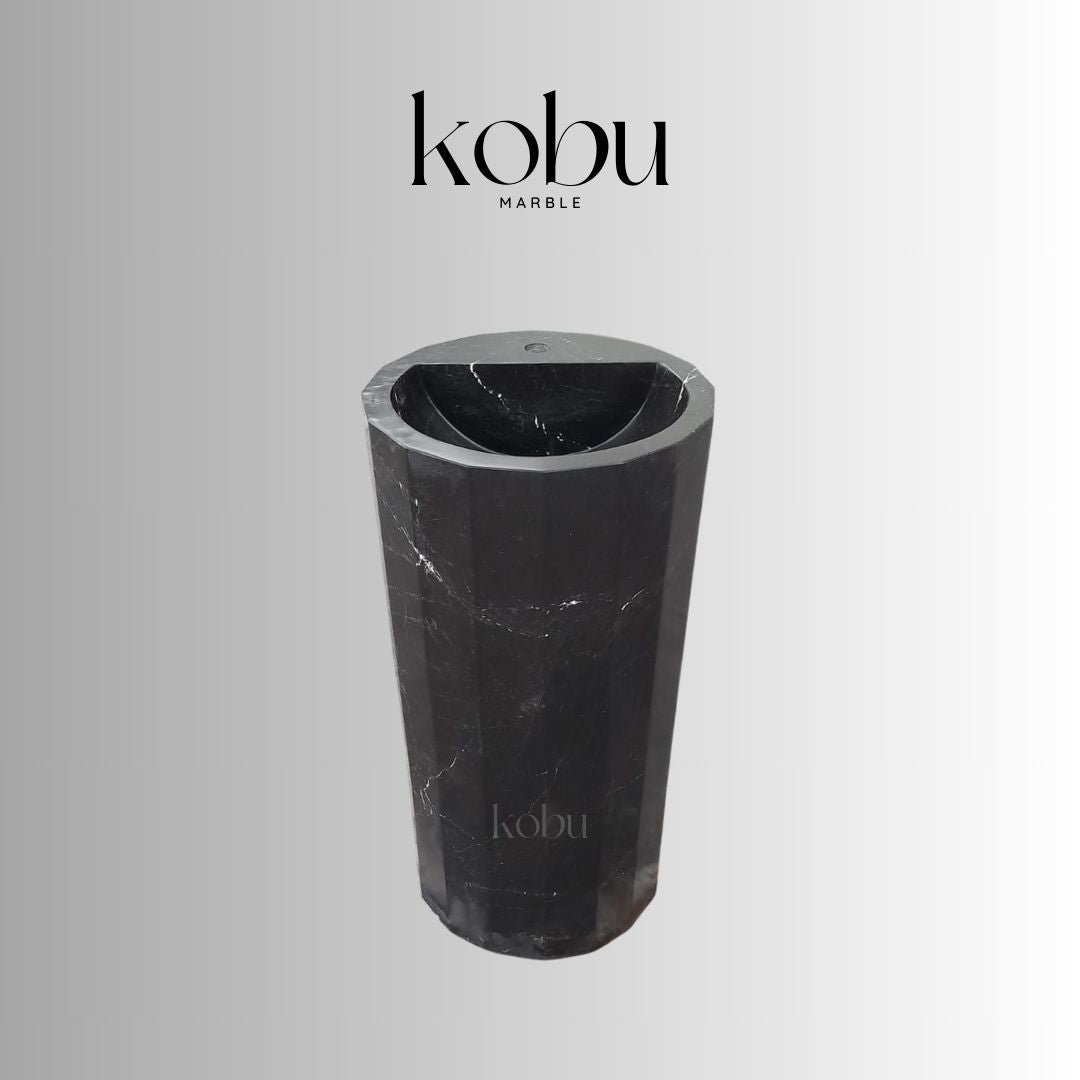 Nero Marquina Marble Pedestal Sink - Allia Model | Luxury Black Marble Sink