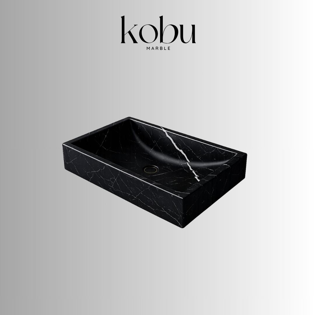 Custom 20" Nero Marquina Marble Sink- Sloped Design