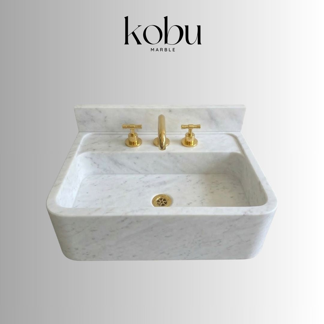 24” Custom White Marble Wall Mounted Sink