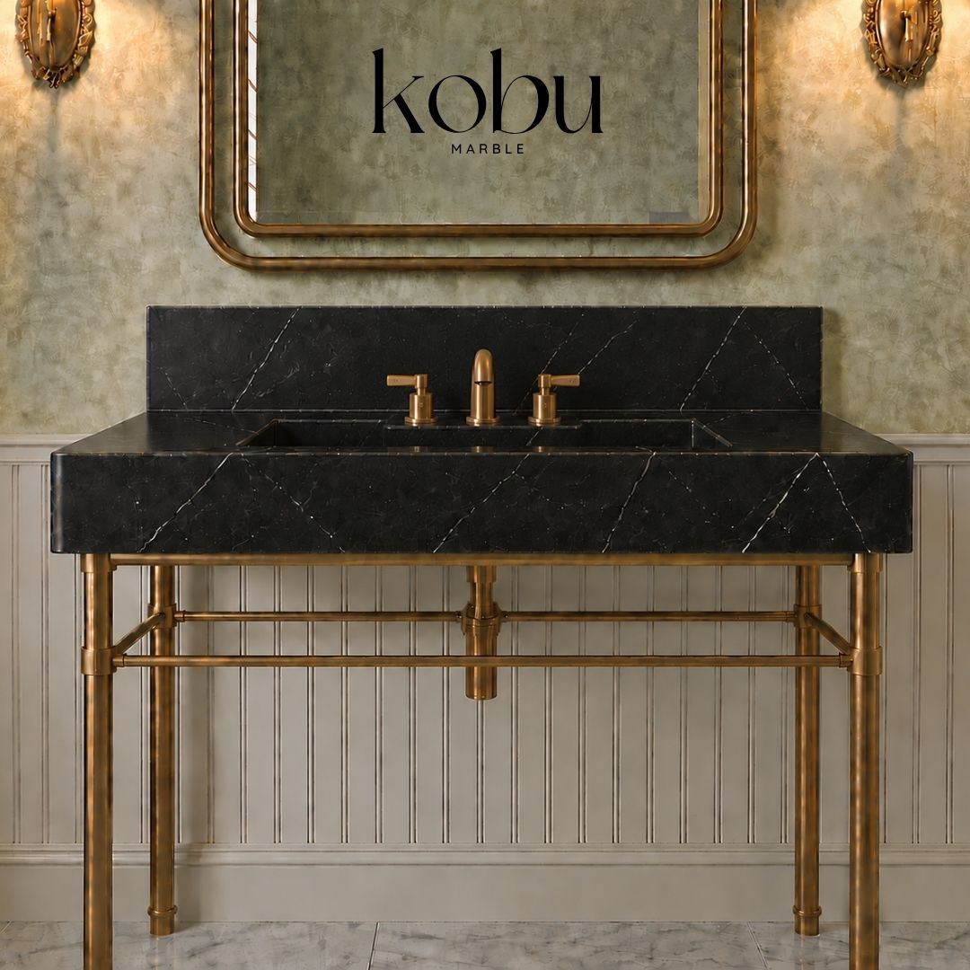 Custom 26" Nero Marquina Marble Sink