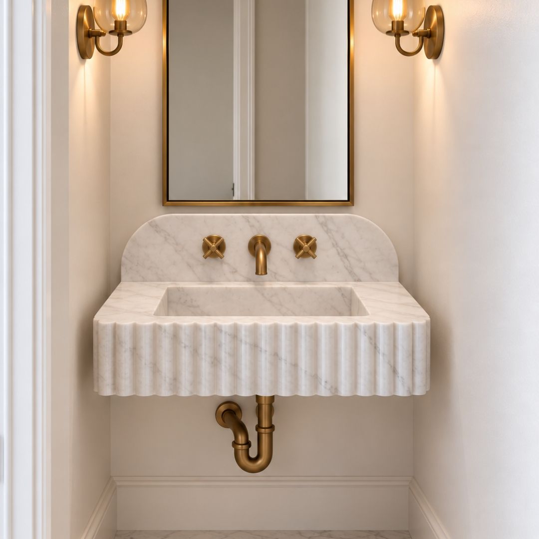 28" Custom White Marble Wall Mounted Sink