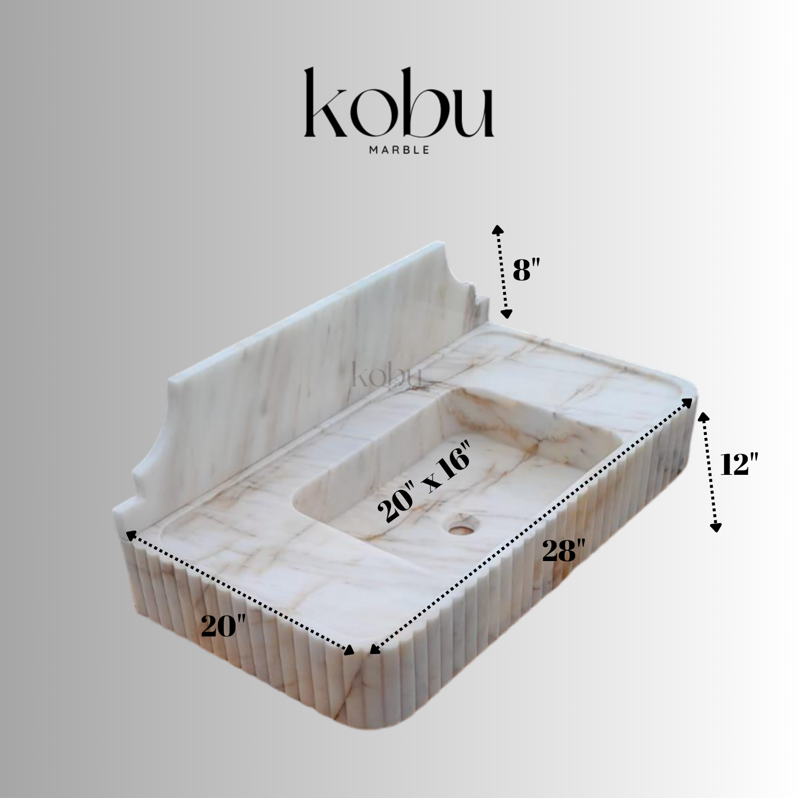 28" Custom Afyon Sugar Fluted Marble Sink