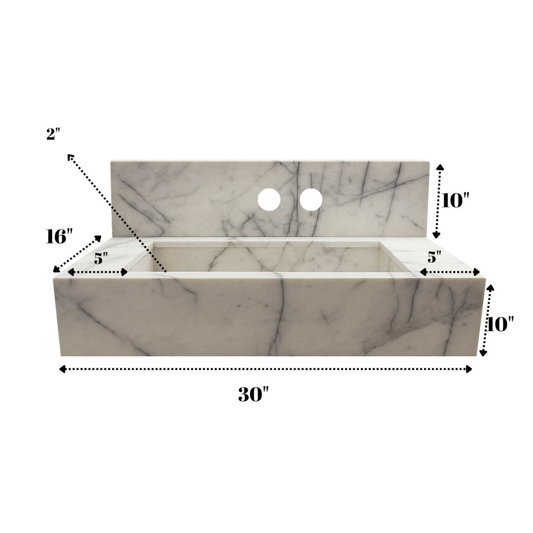 Custom 30" Calacatta Viola Marble Sink, Wallmounted Sink