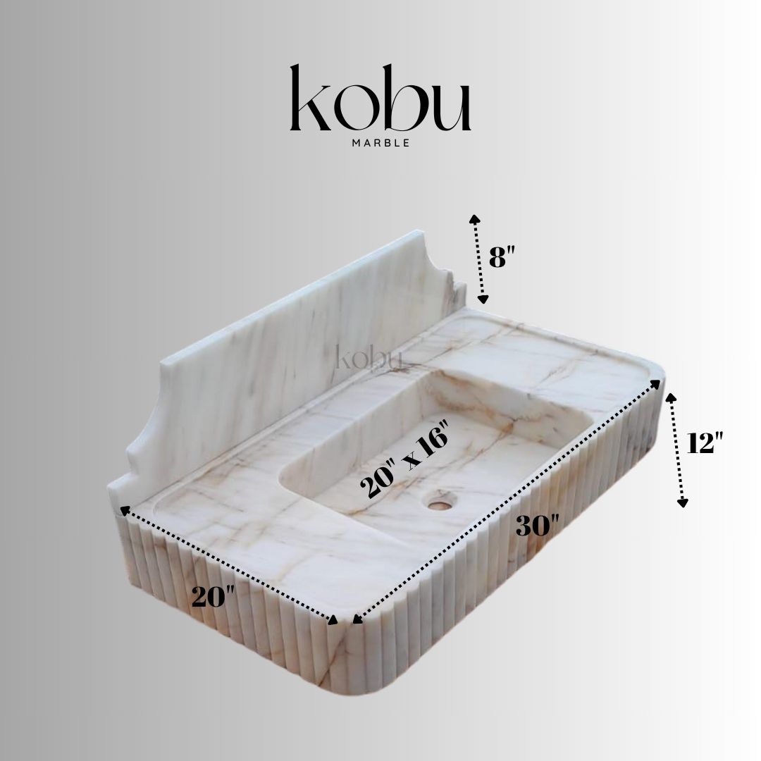 30" Custom Afyon Sugar Fluted Marble Sink