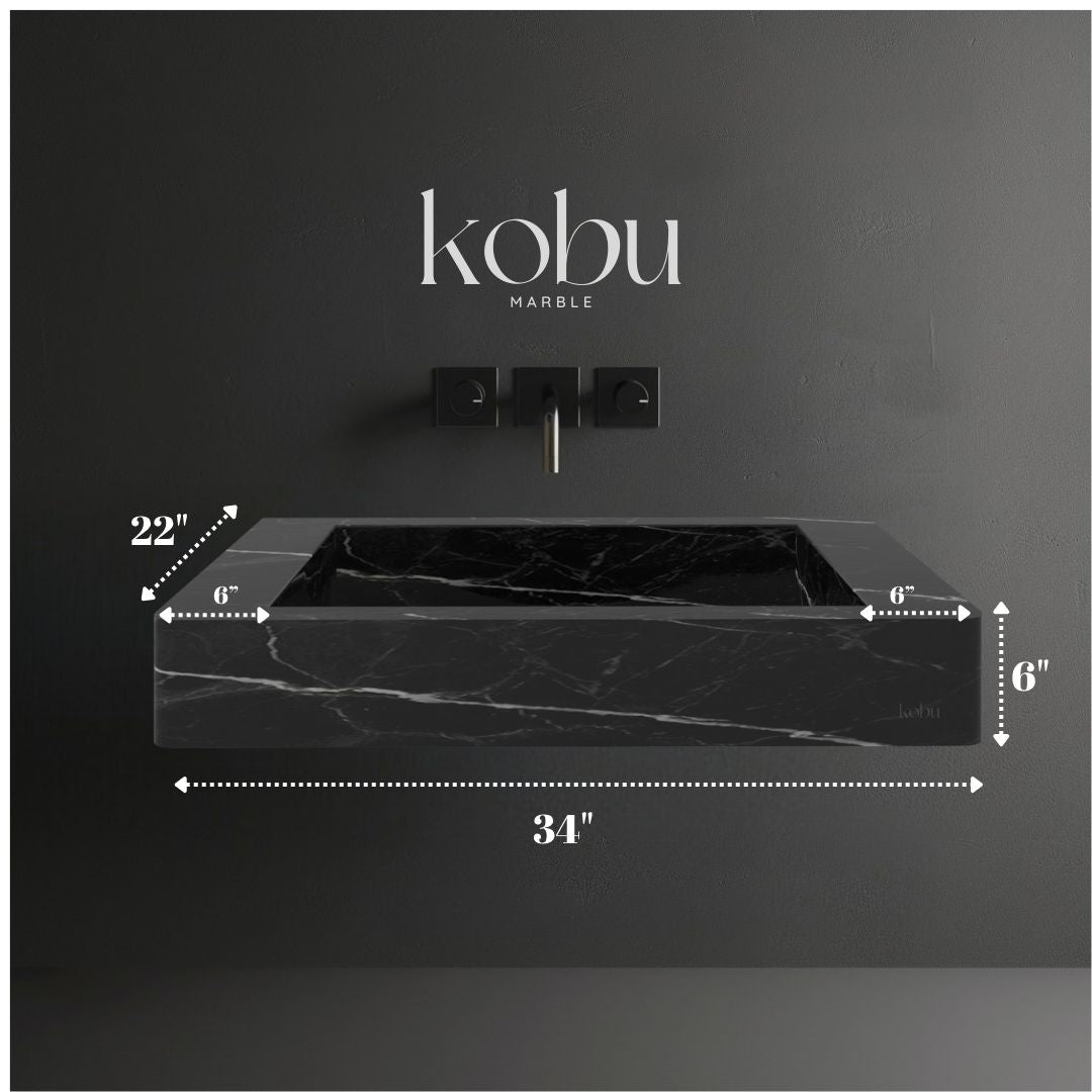 Custom Nero Marquina Marble Sink 34"