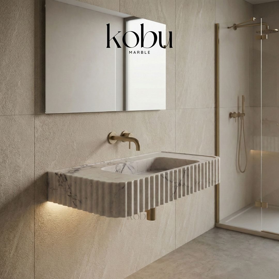 36 inch lilac marble fluted bathroom sink wall mounted