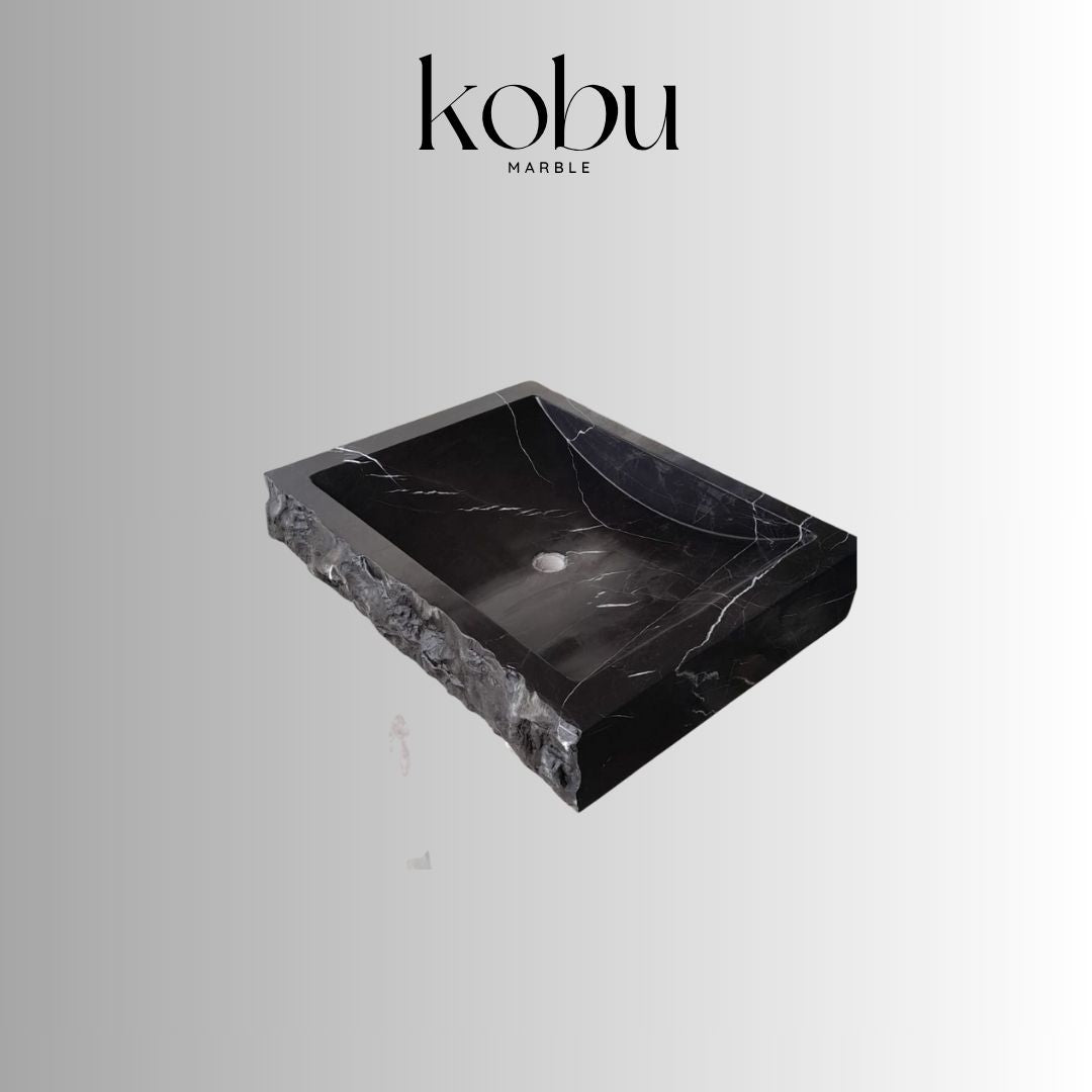 Custom 40" Nero Marquina Marble Sink- Sloped Design
