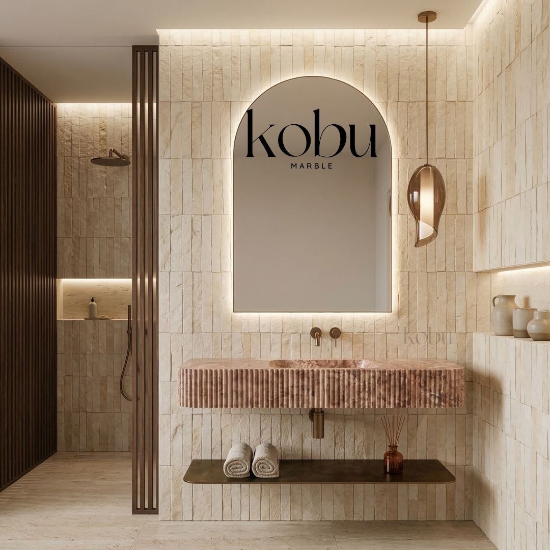 48 inch red travertine wall mounted bathroom sink