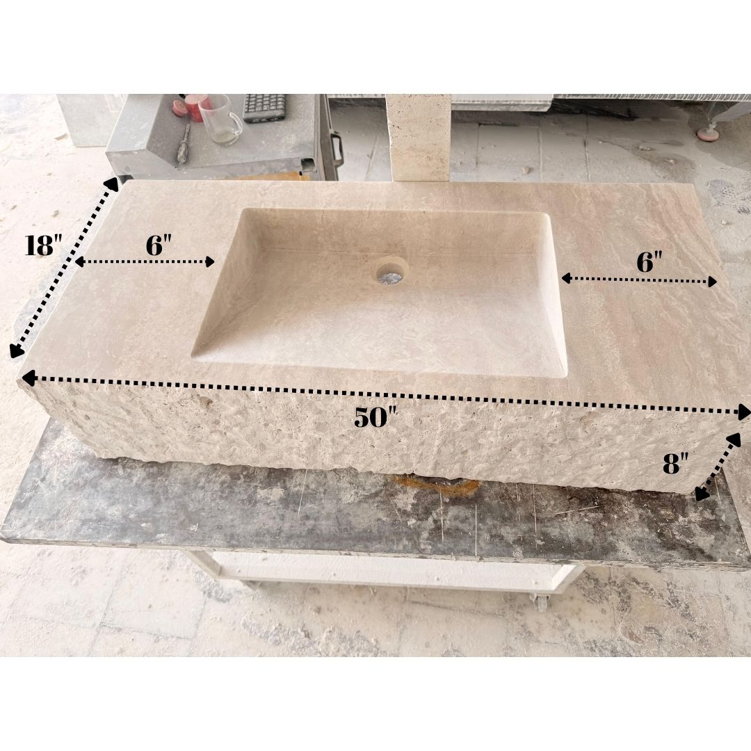50" Custom Travertine Wallmounted Sink