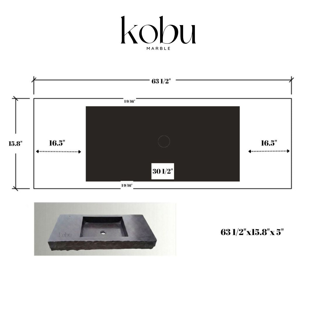 63 1/2" Custom Basalt Wallmounted Sink