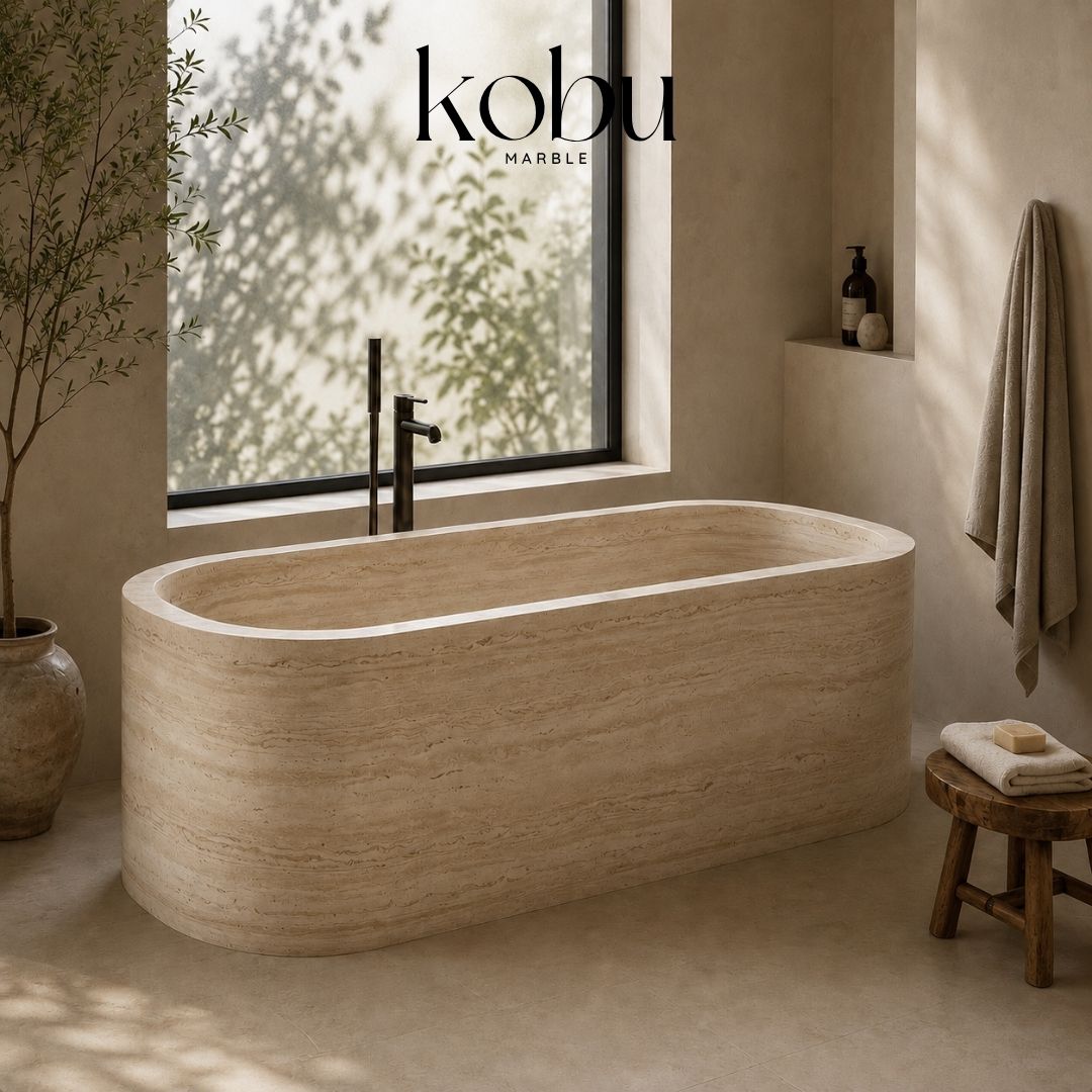 72 inch travertine freestanding bathtub handcrafted from natural stone