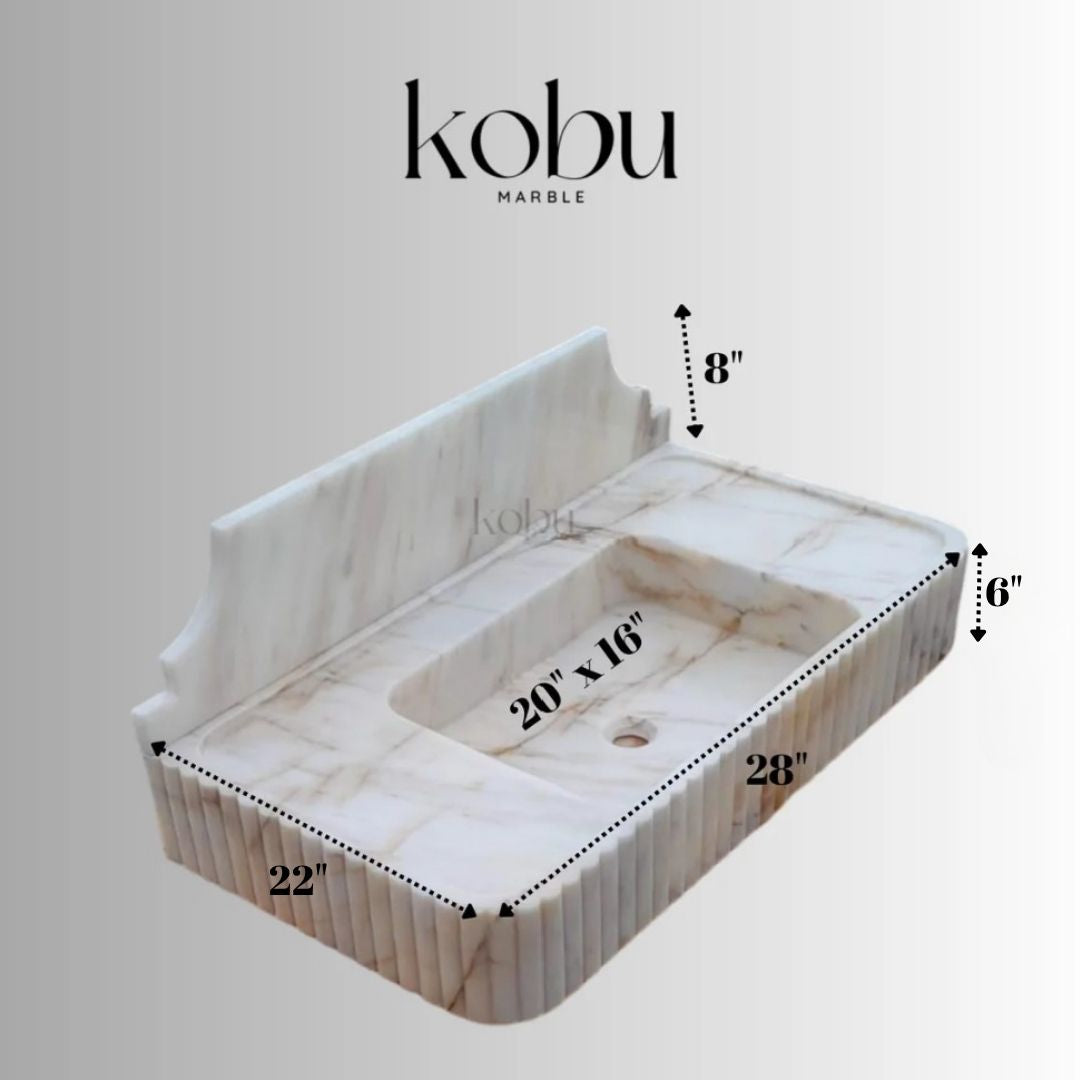 28" Custom Afyon Sugar Fluted Marble Sink