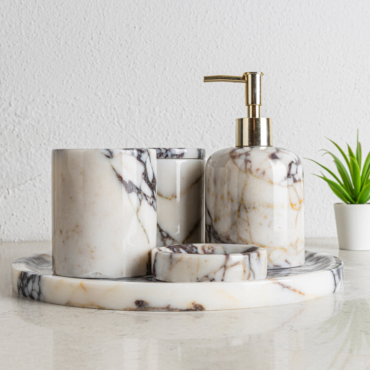 Elegant Calacatta Viola Marble Bathroom Set - 5 Pieces