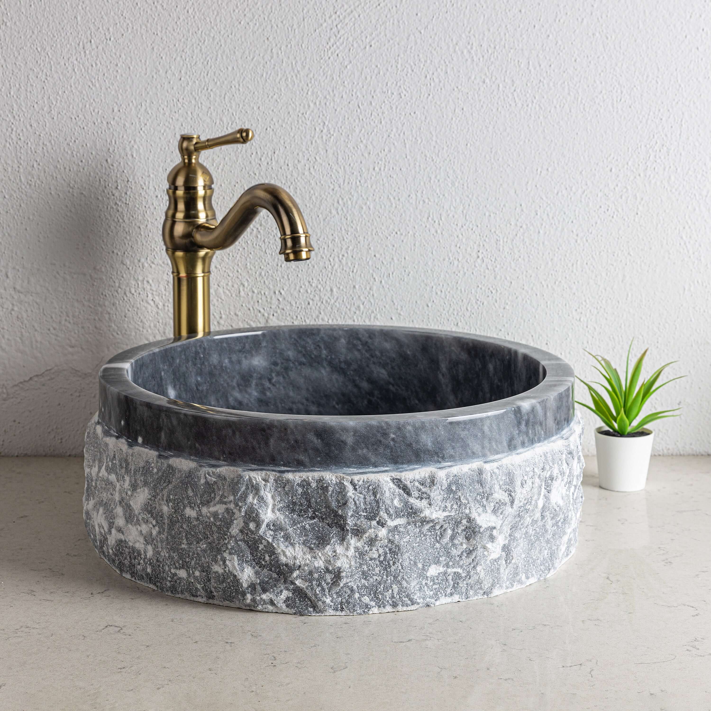 Chiseled Grey Marble Vessel Sink