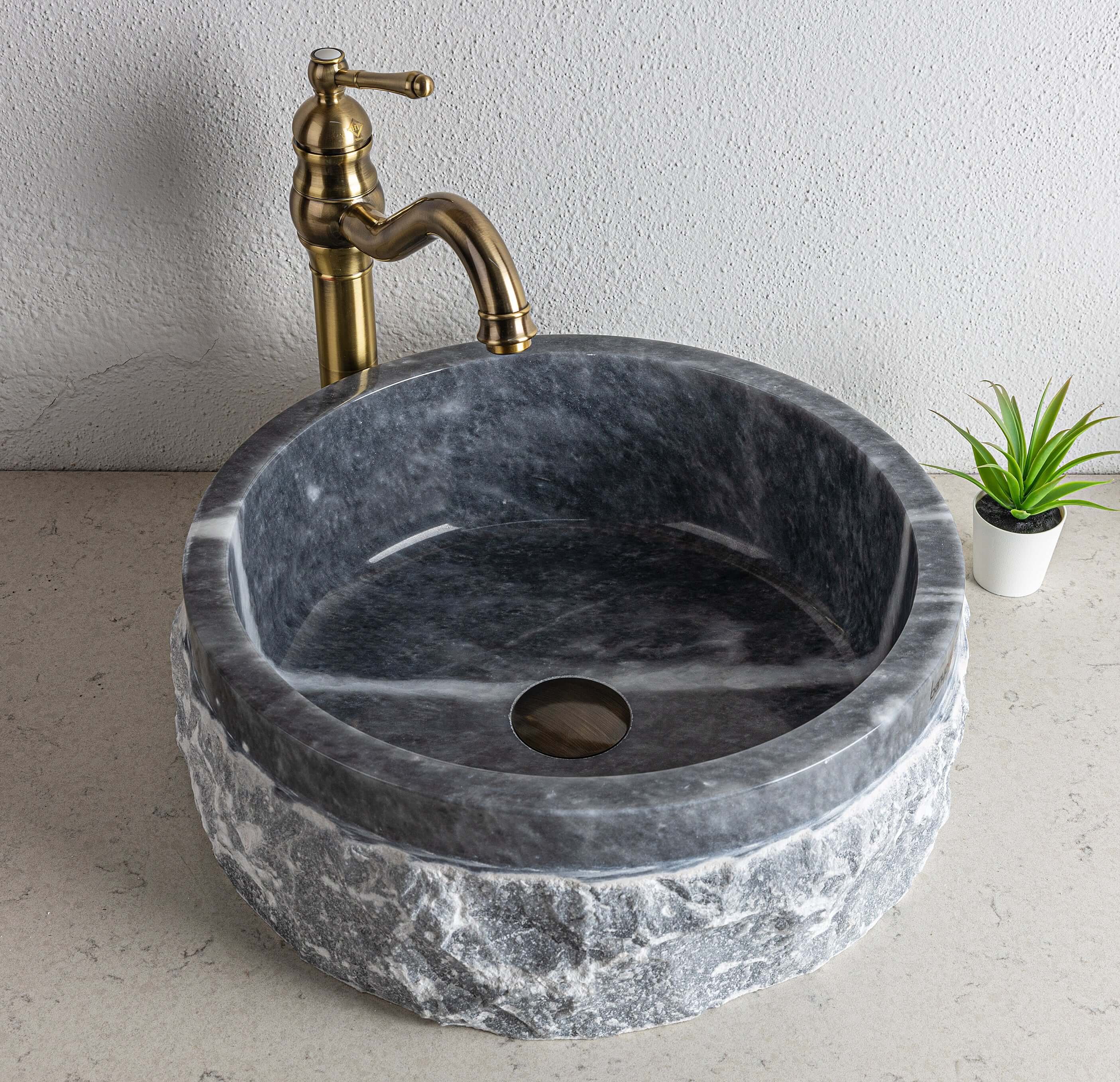 Chiseled Grey Marble Vessel Sink