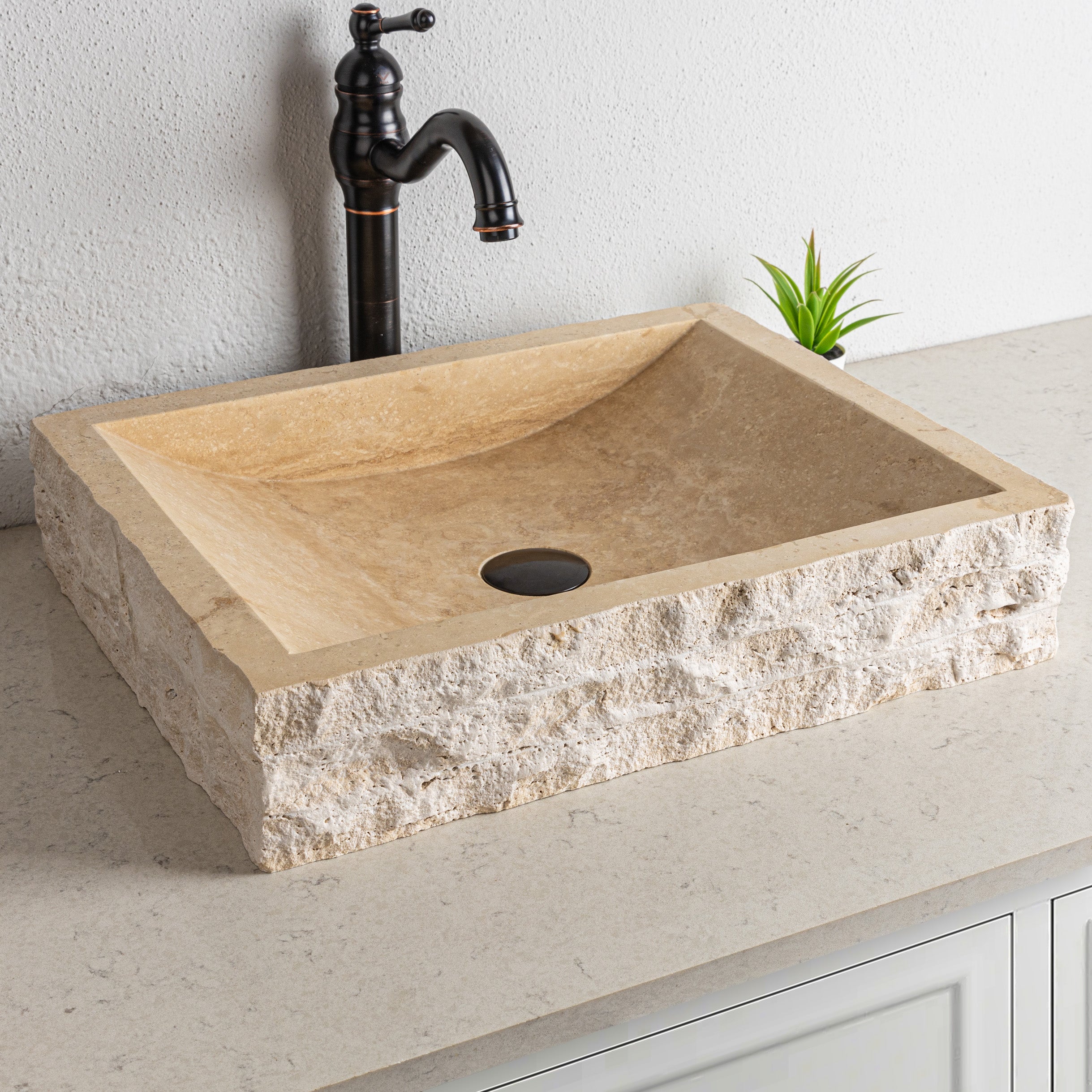 Chiseled Travertine Rectangular Slope Sink