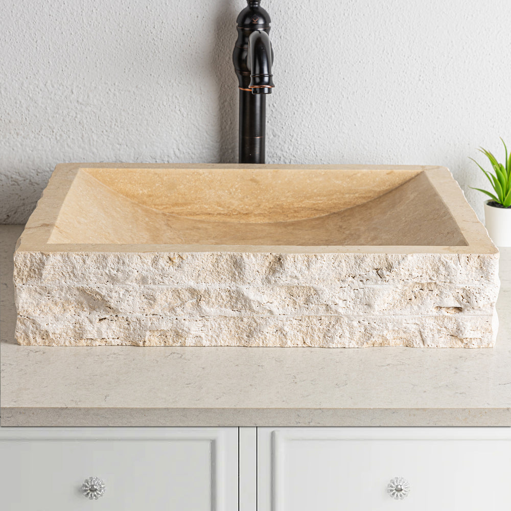 Chiseled Travertine Rectangular Slope Sink 9013