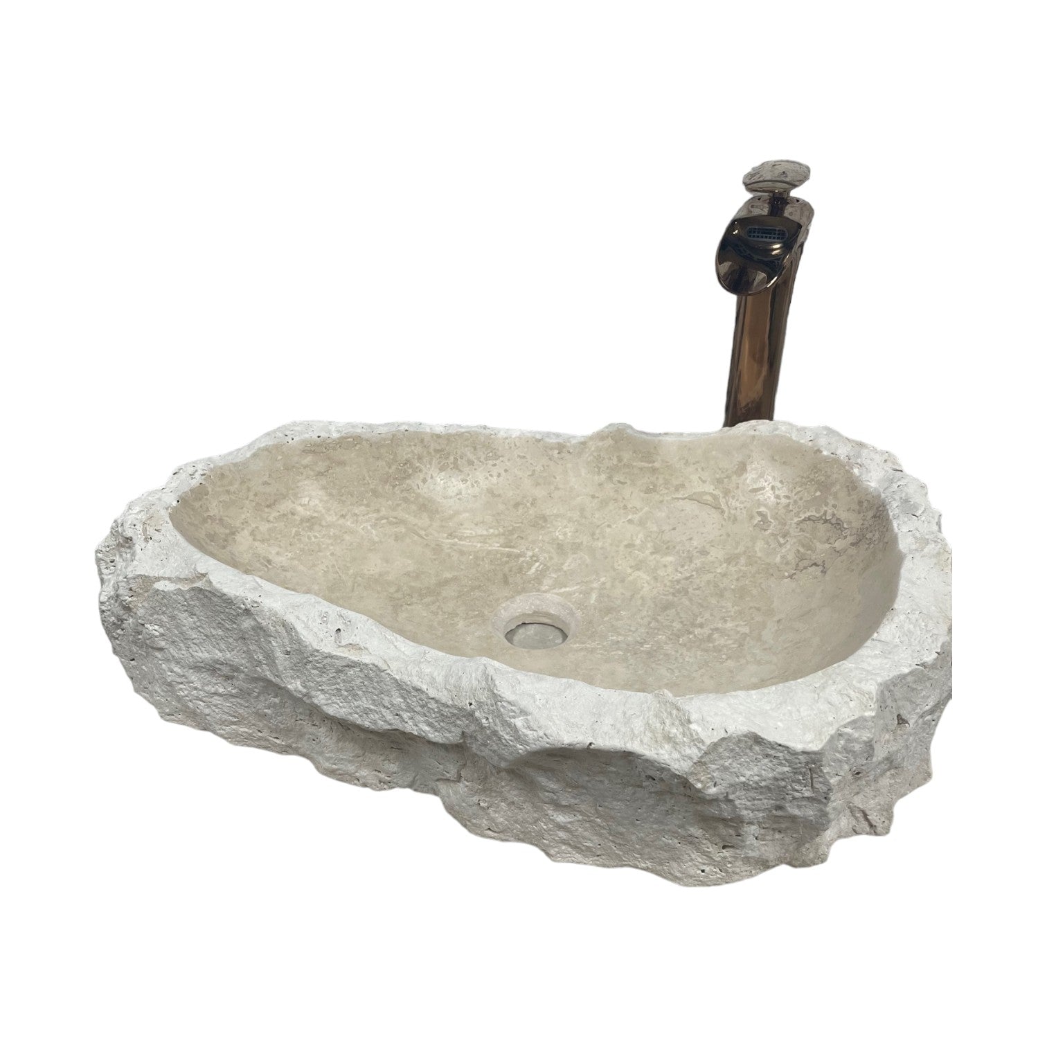 Irregular Shape Stone Bathroom Sink Chiseled Travertine