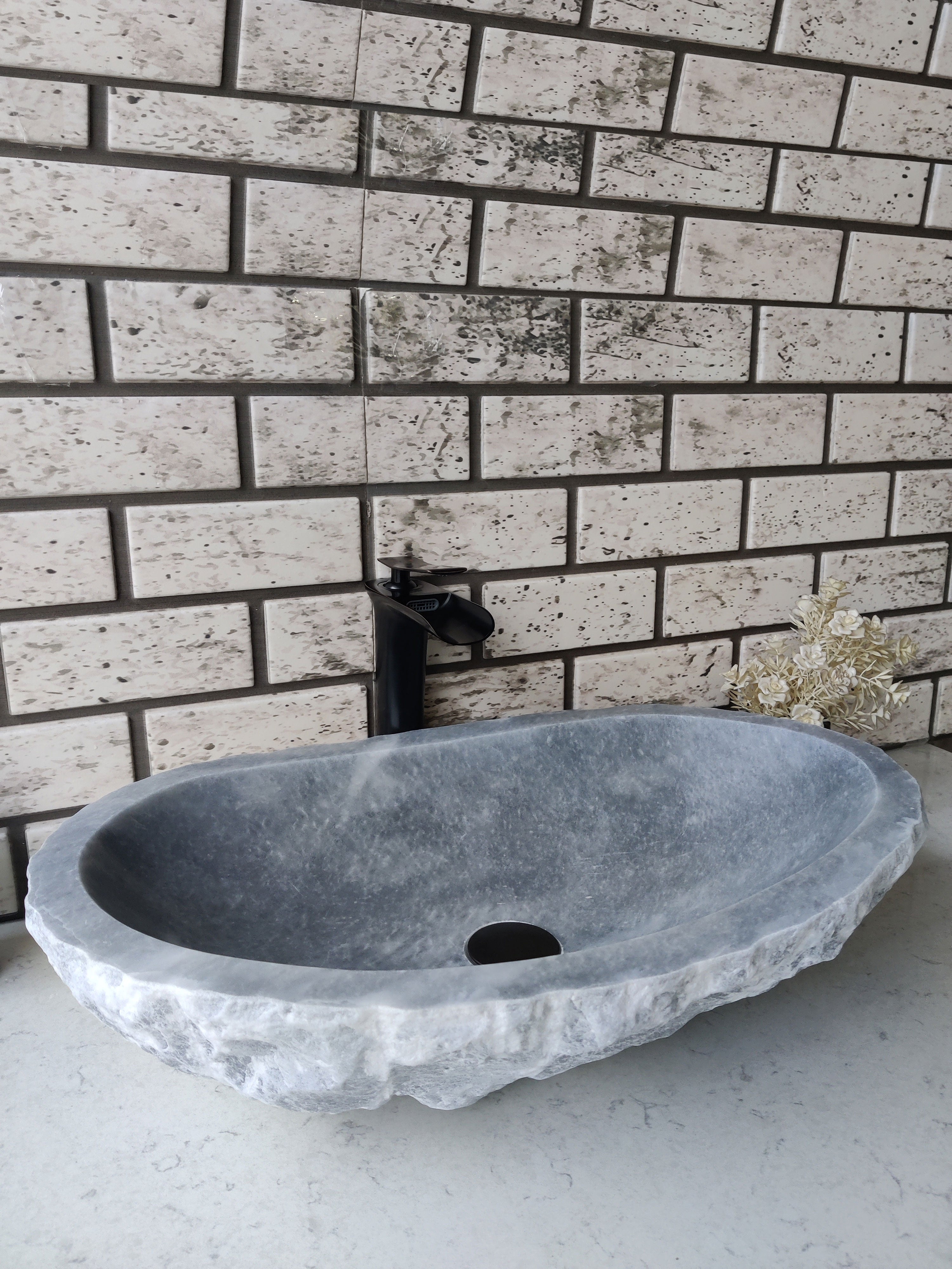 Stone Bathroom Sink Chiseled Grey Marble Vessel Bathroom Sink