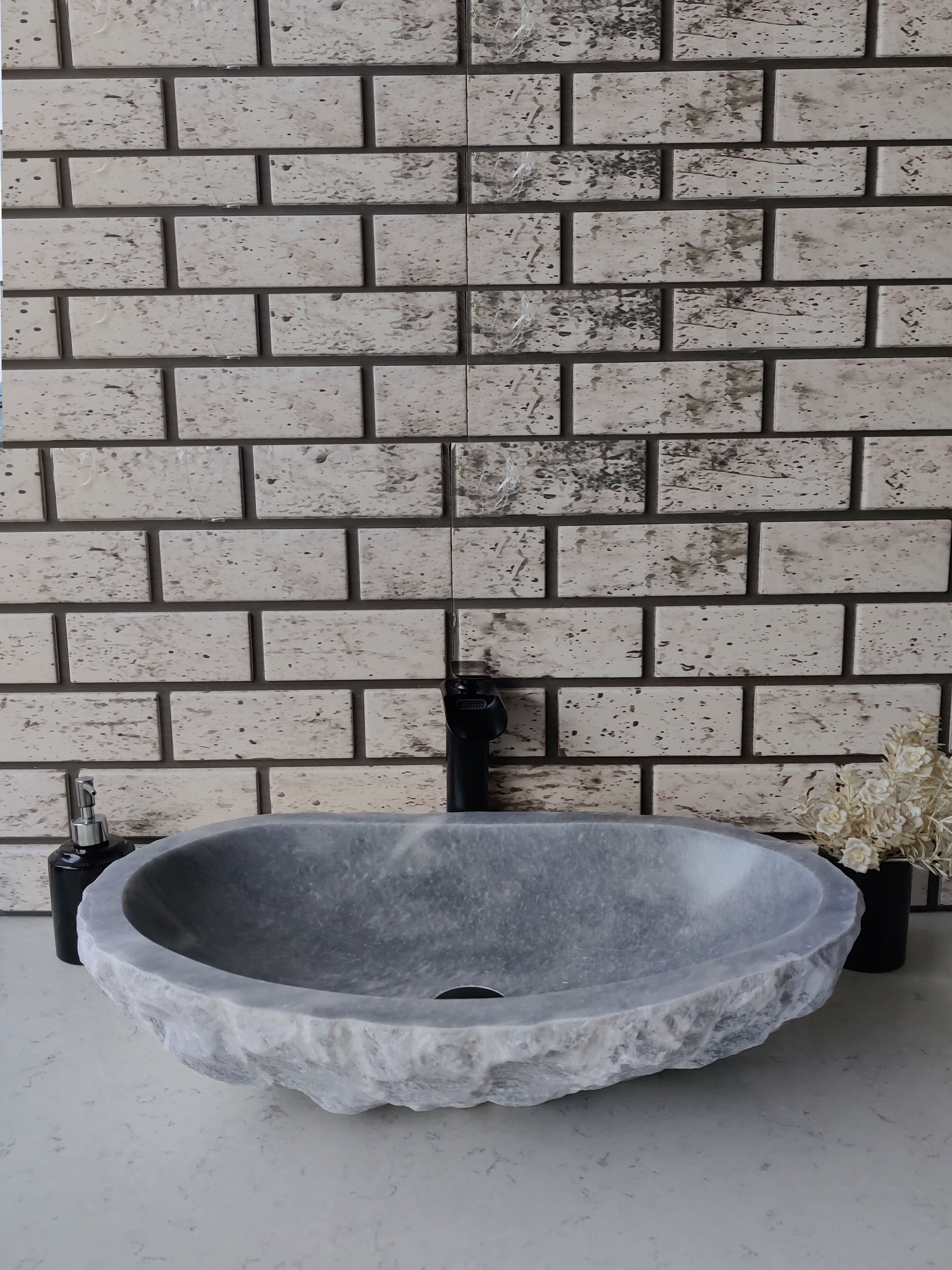 Stone Bathroom Sink Chiseled Grey Marble Vessel Bathroom Sink