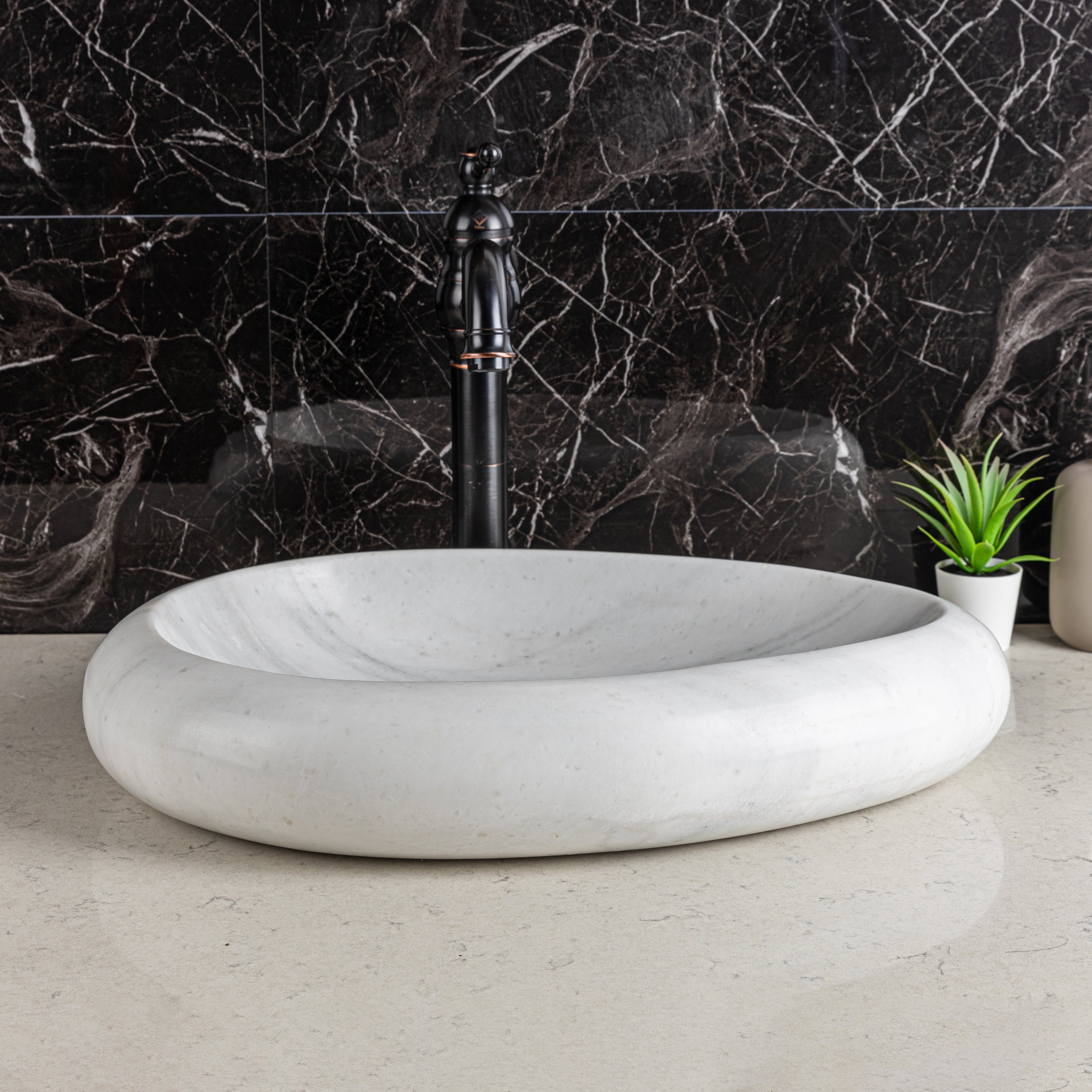 Grand Oval White Marble Sink