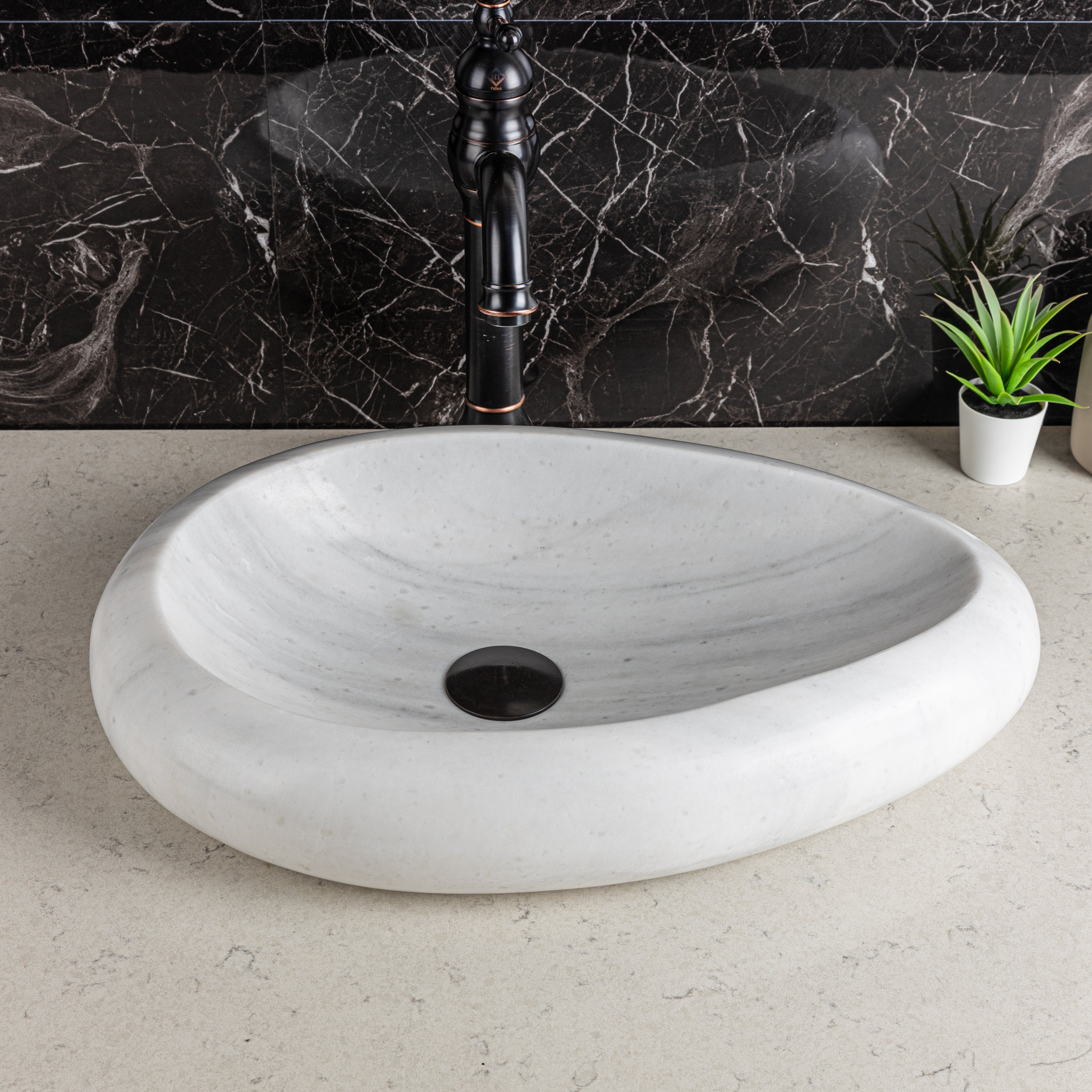 Grand Oval White Marble Sink