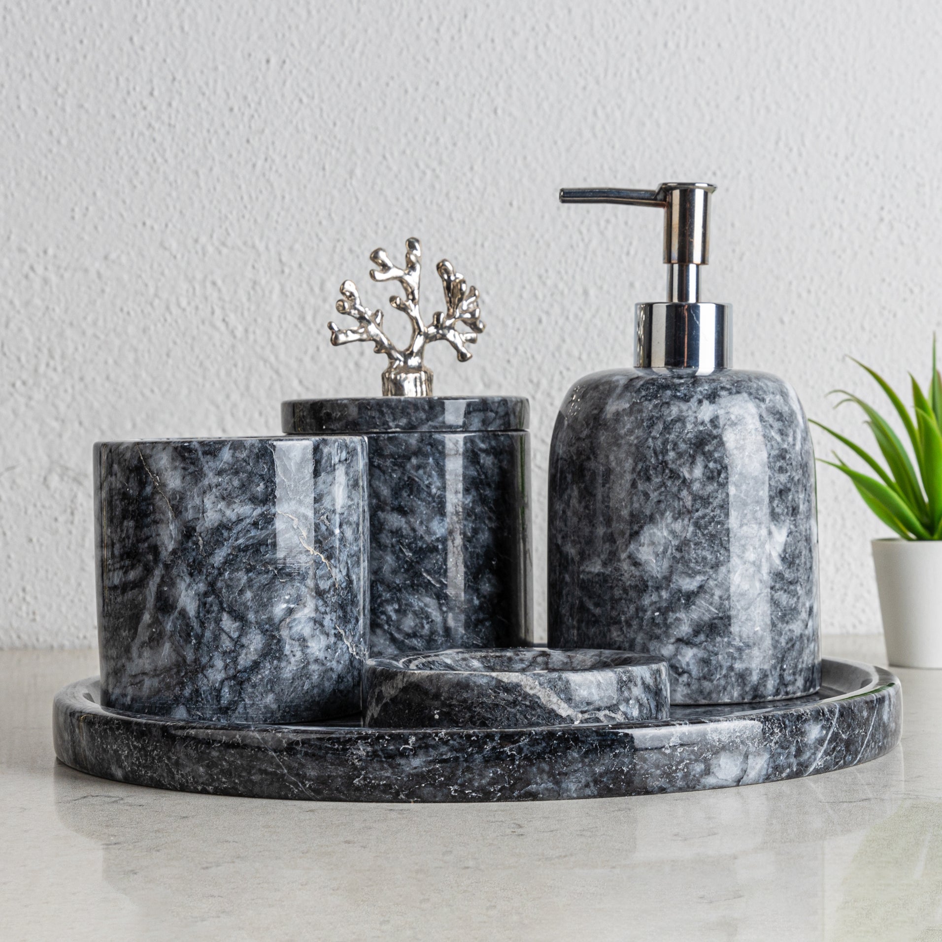 Grey Marble Bathroom Accessories Set/  5 Pieces