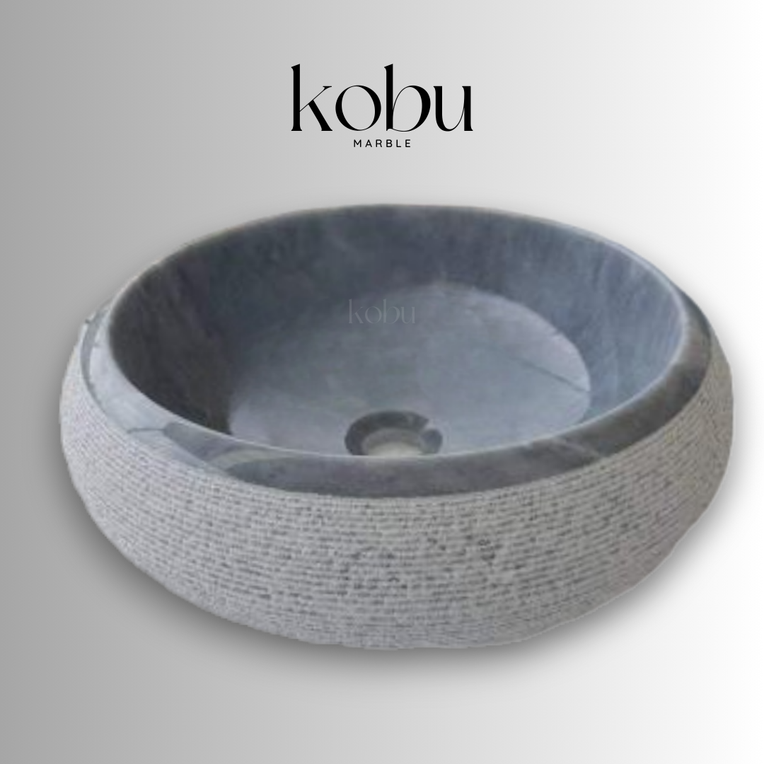 Natural Stone Vessel Sink- Chiseled Grey Marble Sink