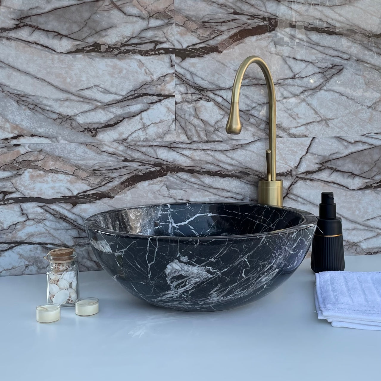 nero marquina marble sink