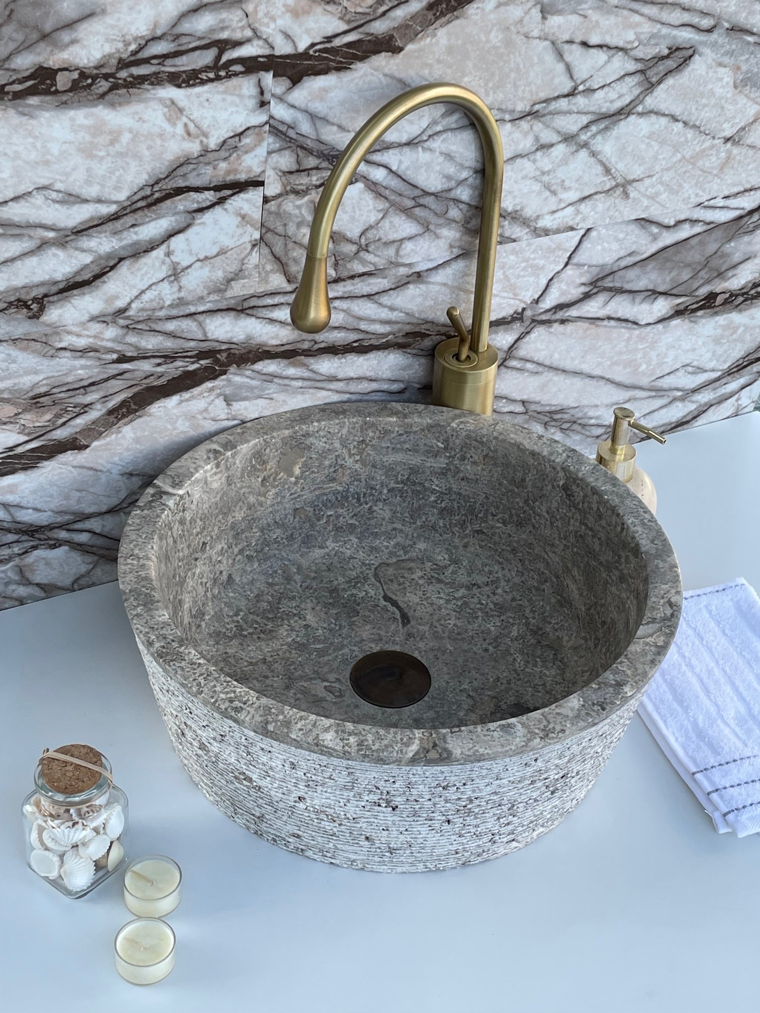 Silver Travertine Chiseled Sink 