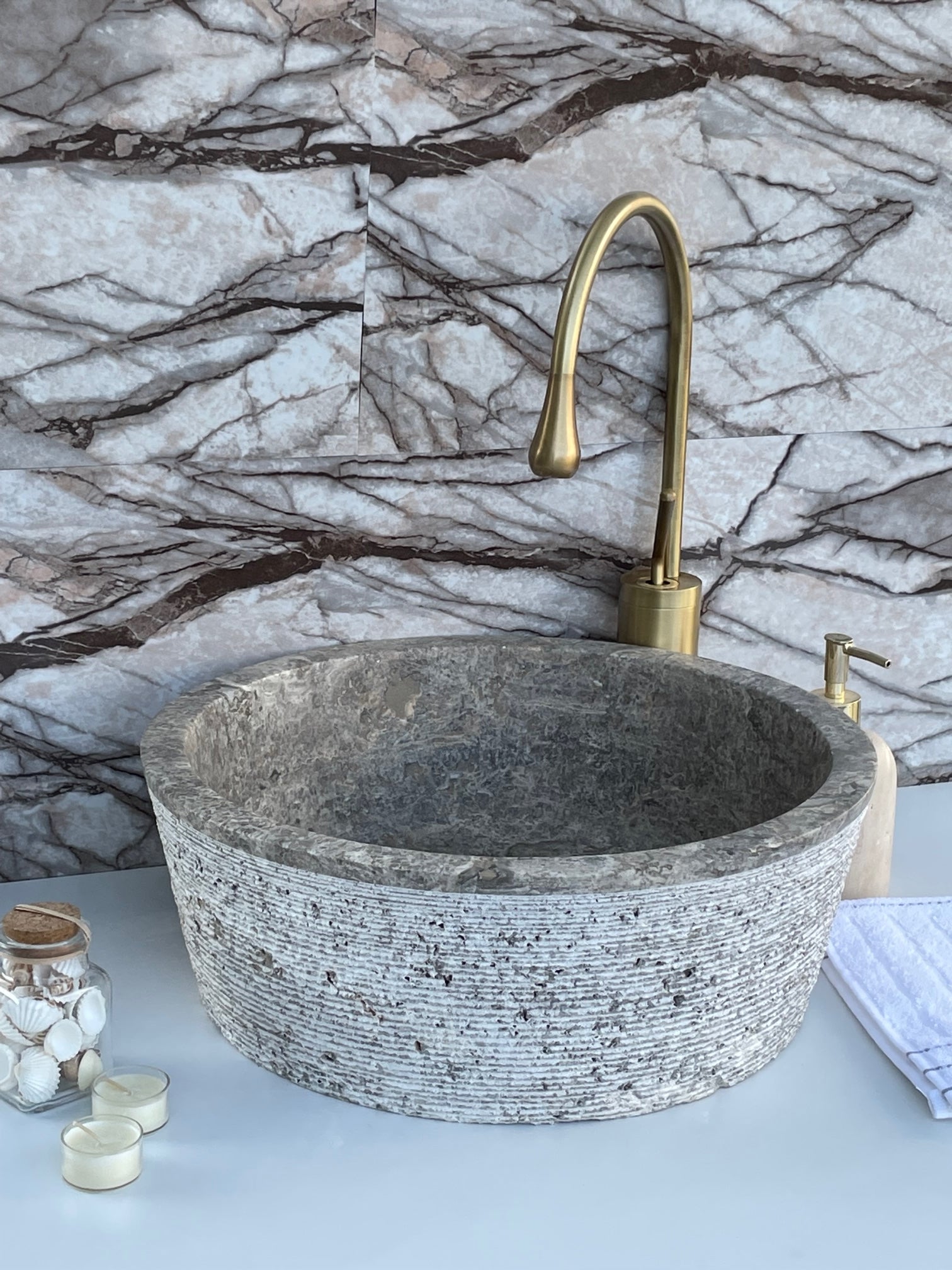 Silver Travertine Chiseled Sink 