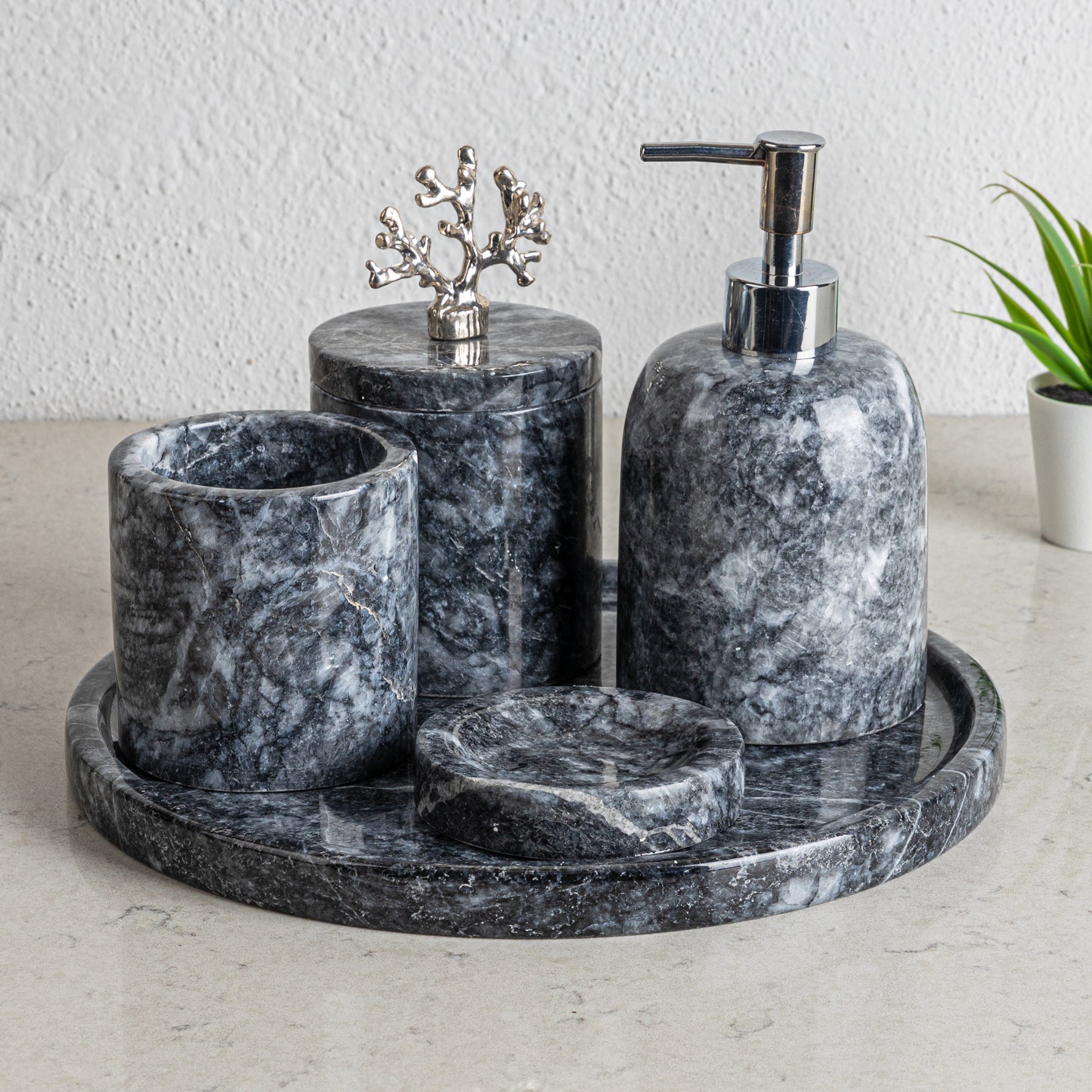 Grey Marble Bathroom Accessories Set/  5 Pieces