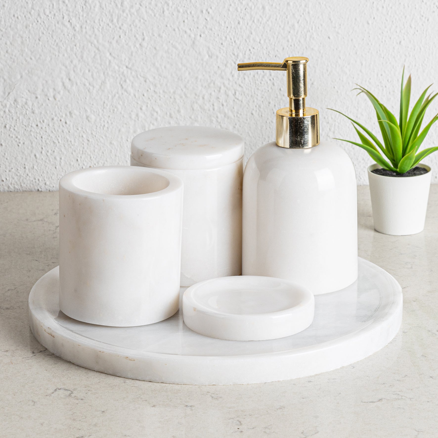 White Marble Bathroom Accessories Set / 5 Pieces